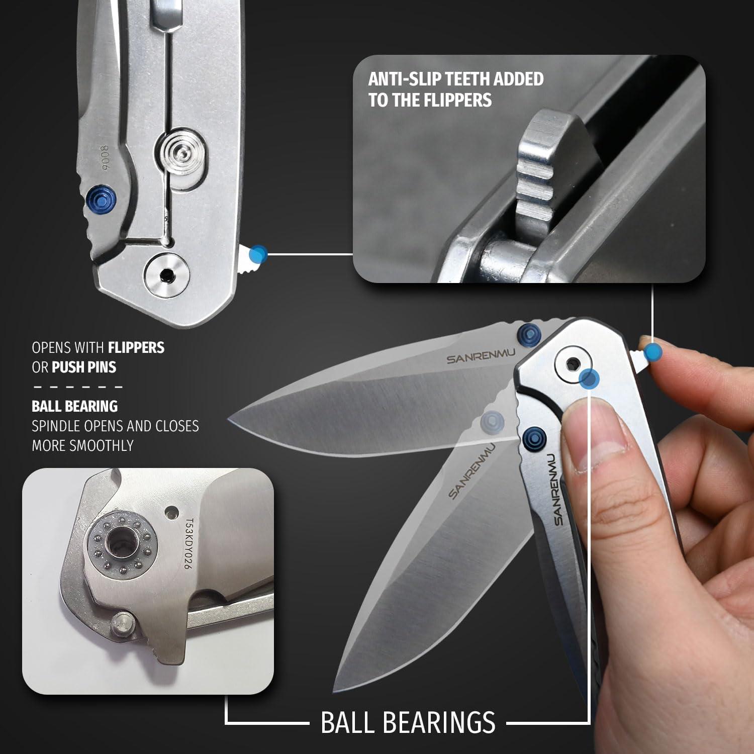 Cuchillo Plegable SANRENMU SRM 9008 Acero Inoxidable 12C27