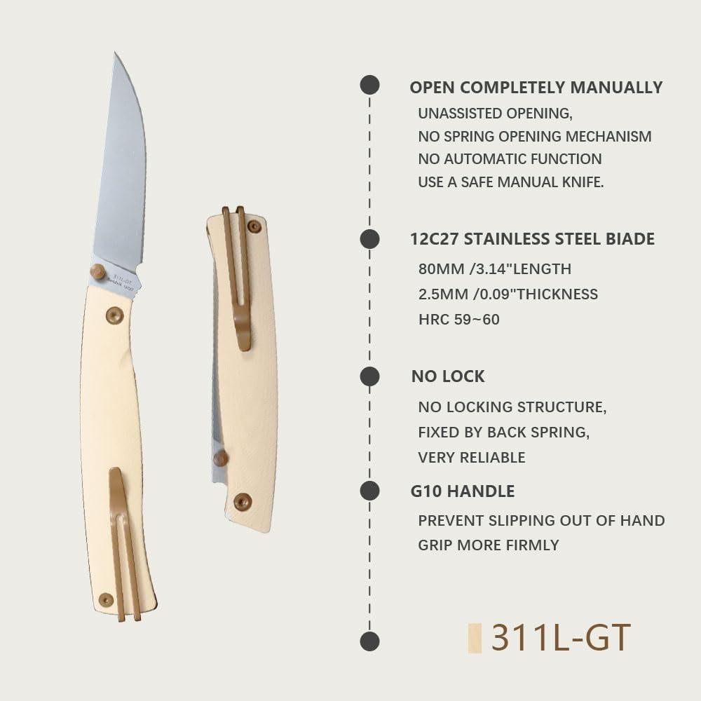 Cuchillo Plegable Sanrenmu 311L Acero Inoxidable 8.9cm Amarillo