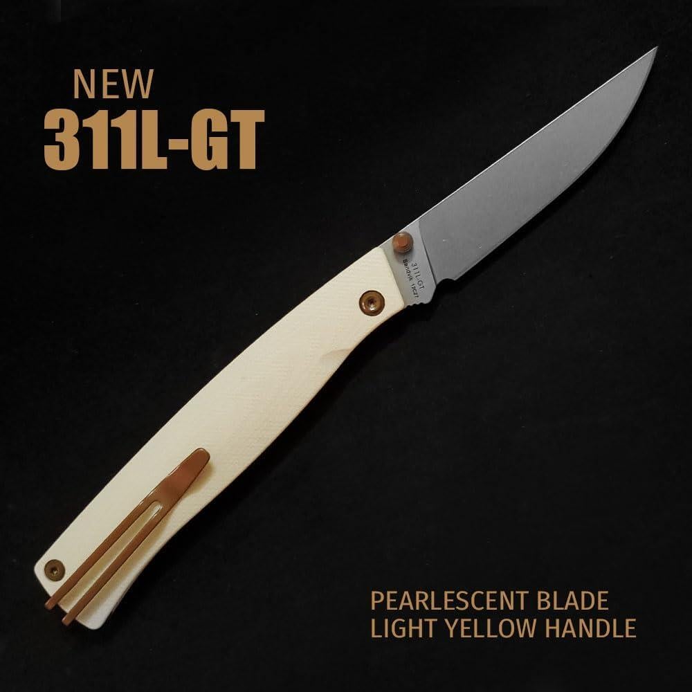 Cuchillo Plegable Sanrenmu 311L Acero Inoxidable 8.9cm Amarillo