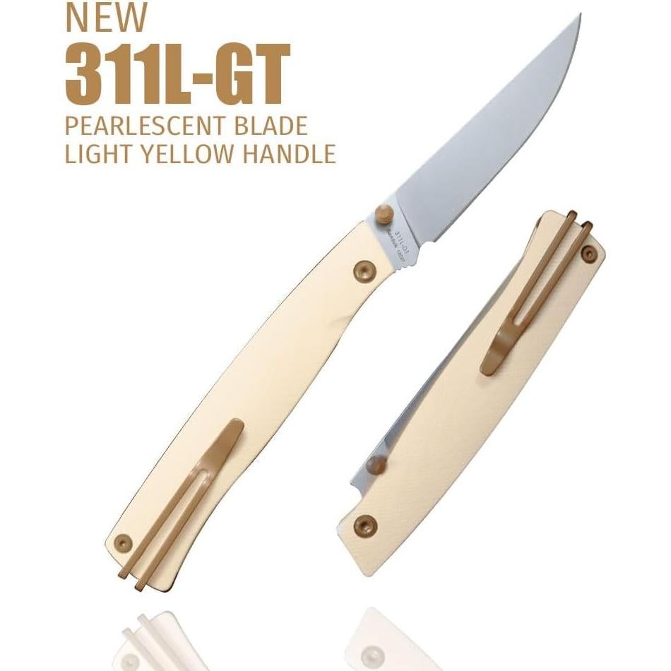 Cuchillo Plegable Sanrenmu 311L Acero Inoxidable 8.9cm Amarillo