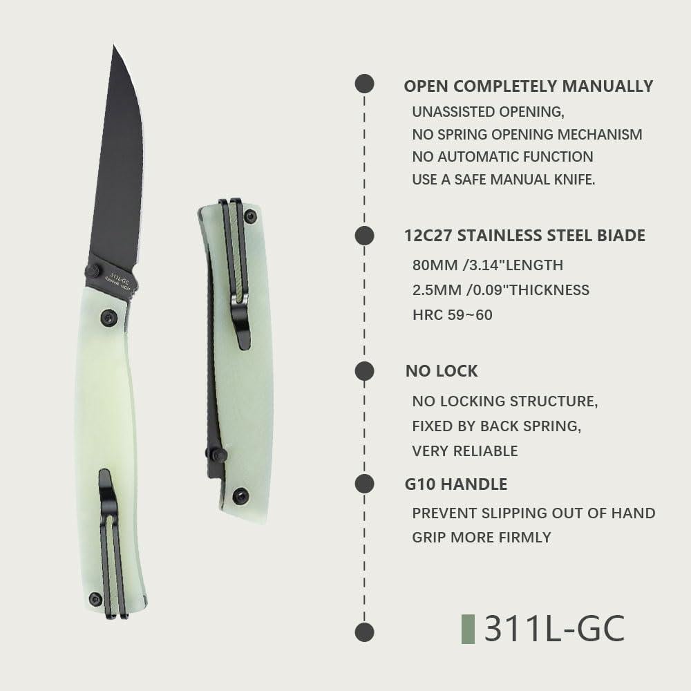 Cuchillo Plegable Sanrenmu 311L Acero Inoxidable Verde 12cm