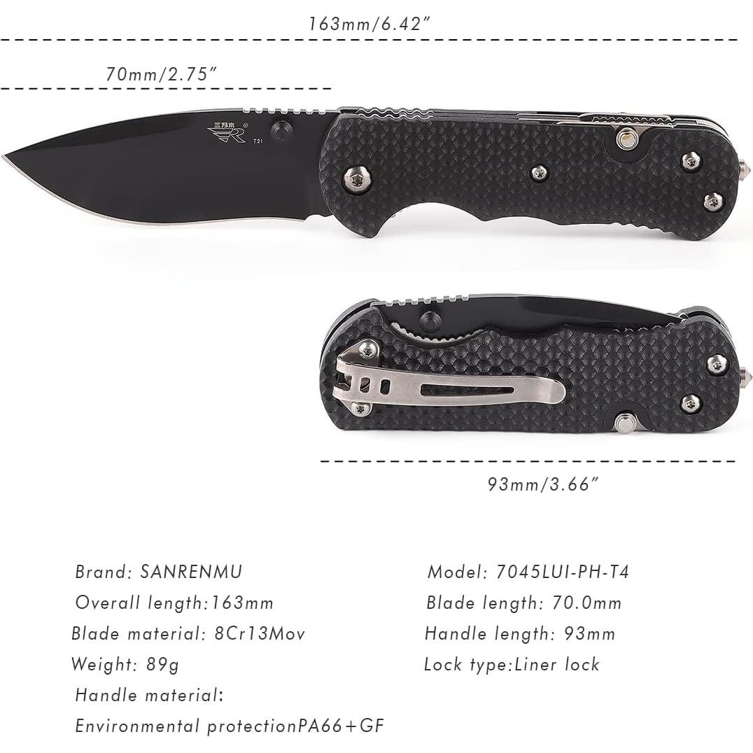 Cuchillo Plegable Sanrenmu 7045 EDC Acero Inoxidable Negro