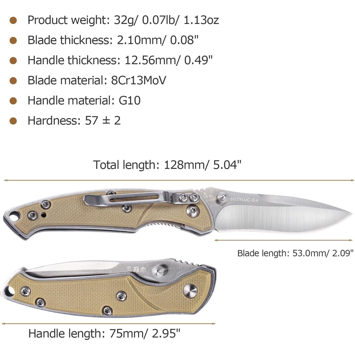 Cuchillo Plegable Sanrenmu SRM-6029LUC 53mm Hoja Amarillo