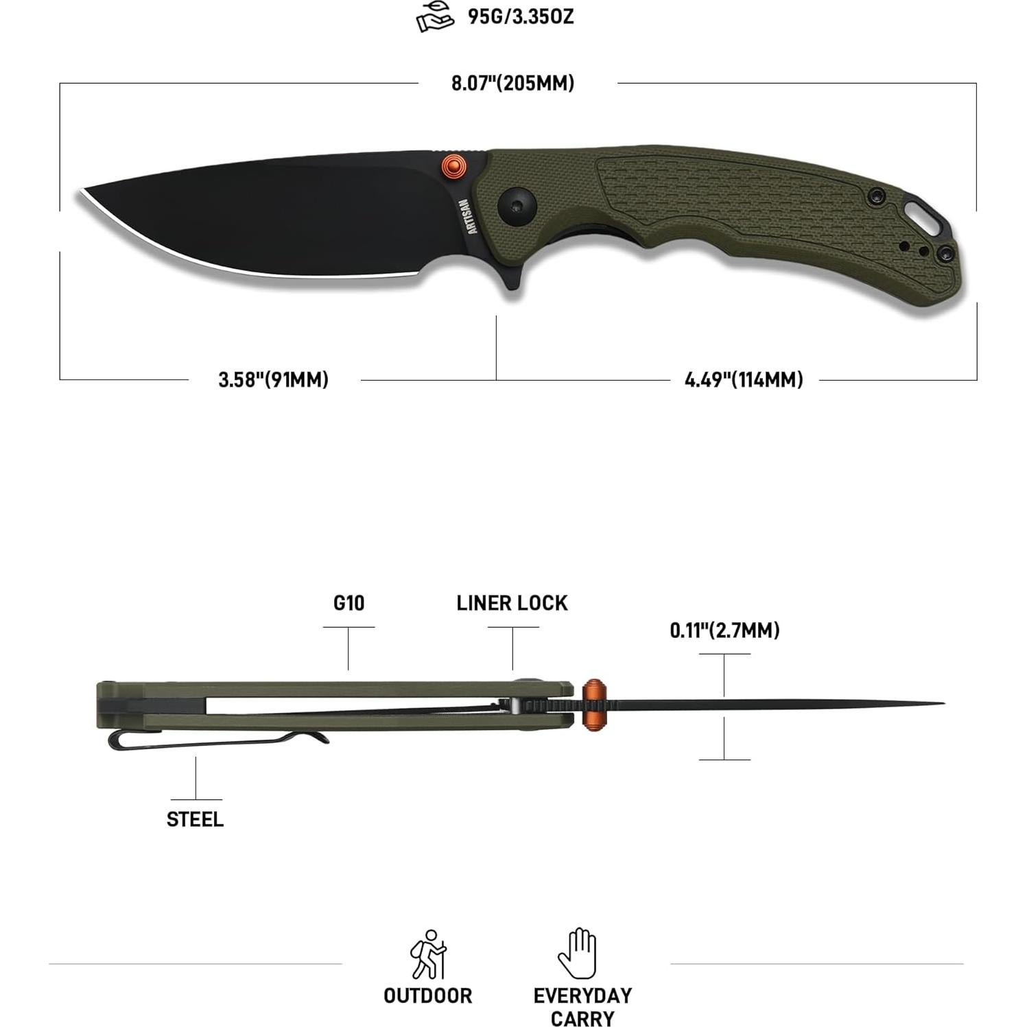 Cuchillo Plegable ARTISANCUTLERY Tradición V2 9.1 cm Verde