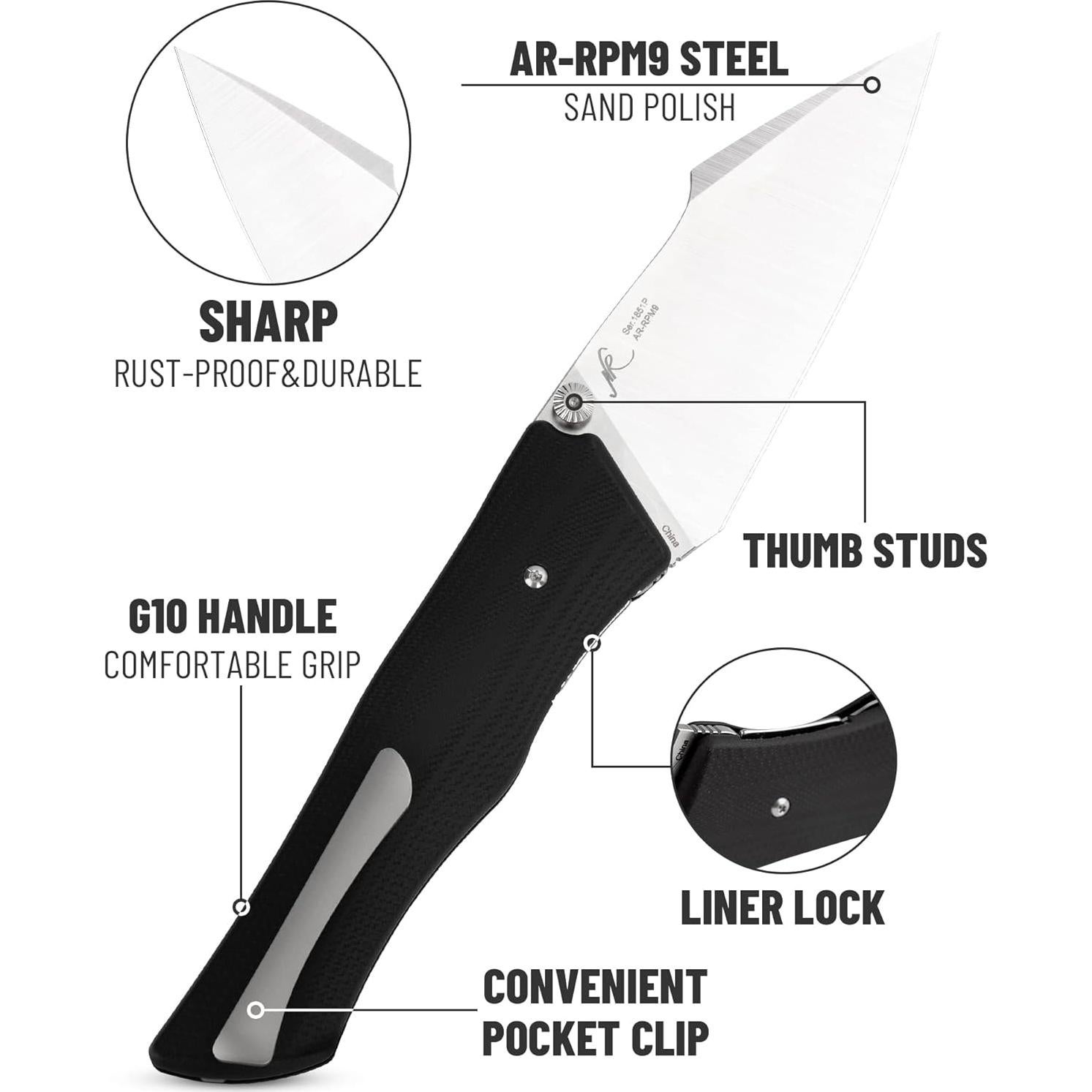 Cuchillo Plegable ARTISANCUTLERY Ahab J1851 Hoja 8.41cm G10 Negro