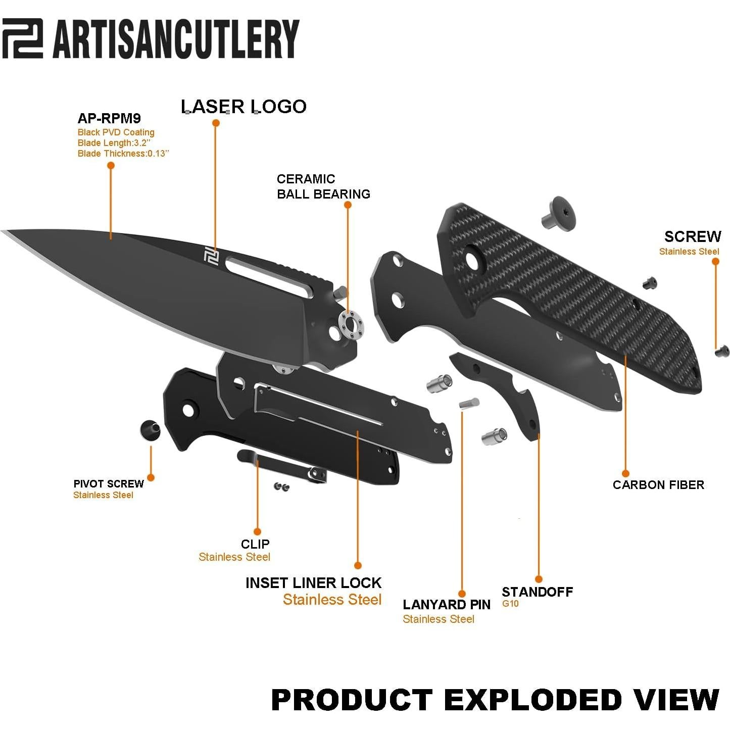 Cuchillo Plegable ARTISANCUTLERY ARION 21.88 cm Acero AR-RPM9