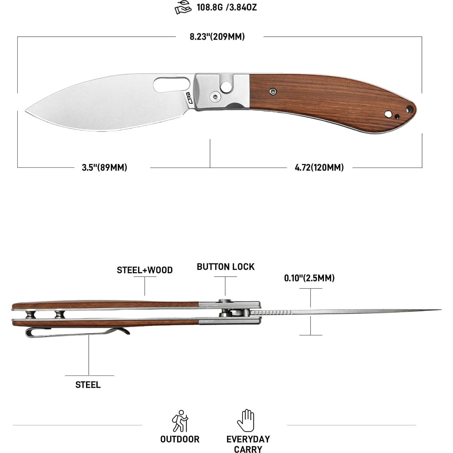 Cuchillo Plegable CJRB Sasaya 20.9 cm Mango de Madera EDC
