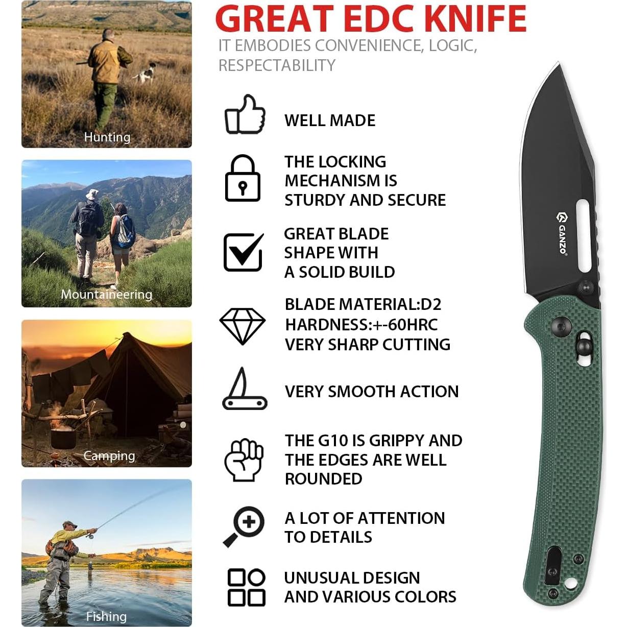 Cuchillo Plegable Ganzo G768PT-GB Acero D2 Verde 20.3 cm