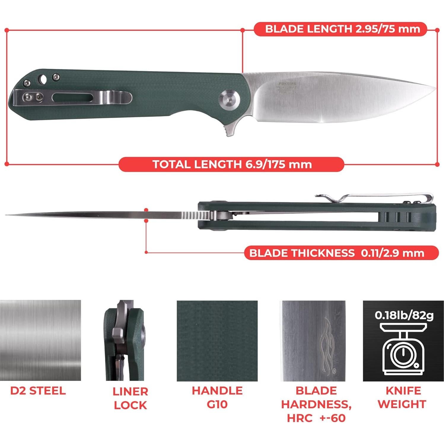 Cuchillo Plegable Firebird FH41-GB Acero D2 Mango G10 Verde