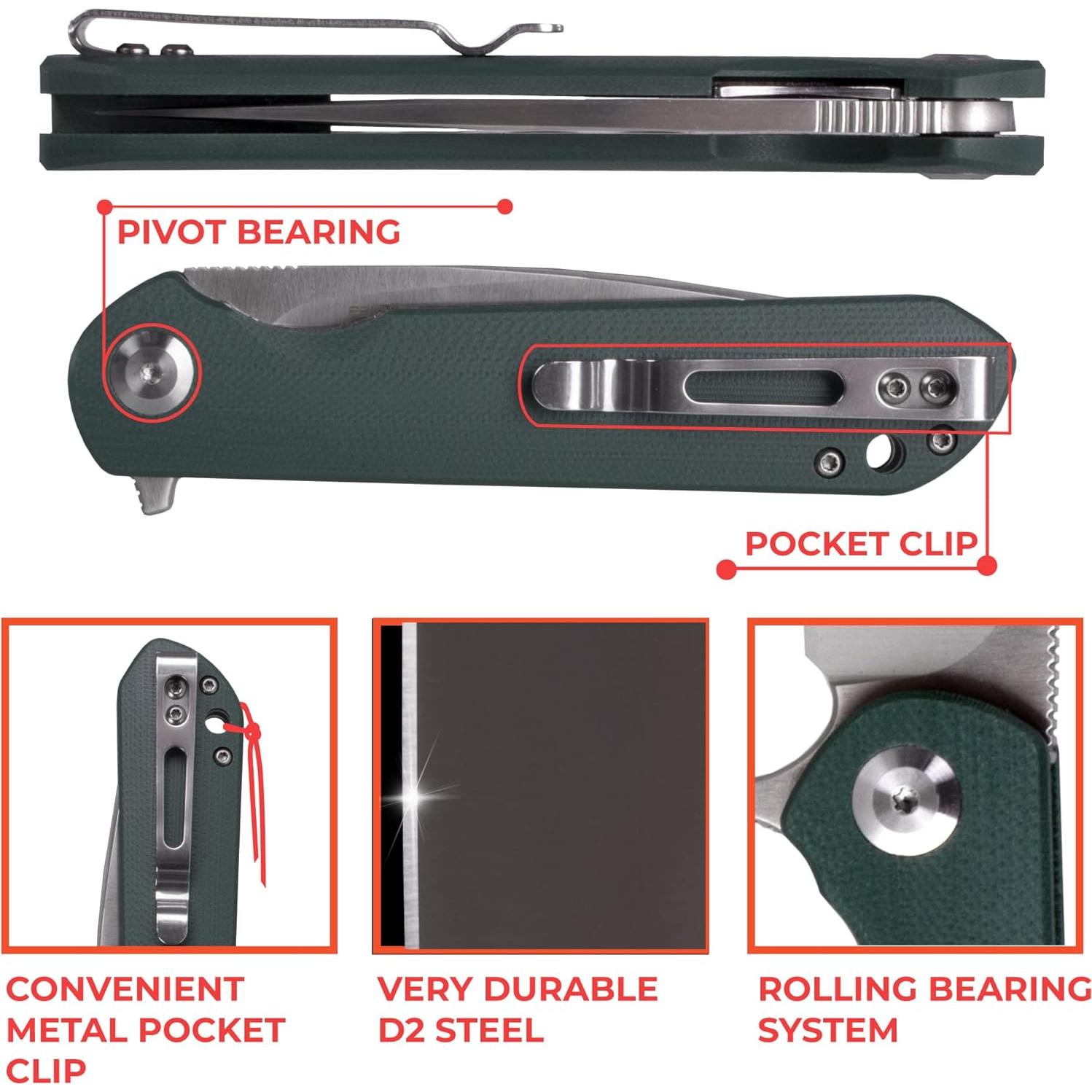 Cuchillo Plegable Firebird FH41-GB Acero D2 Mango G10 Verde