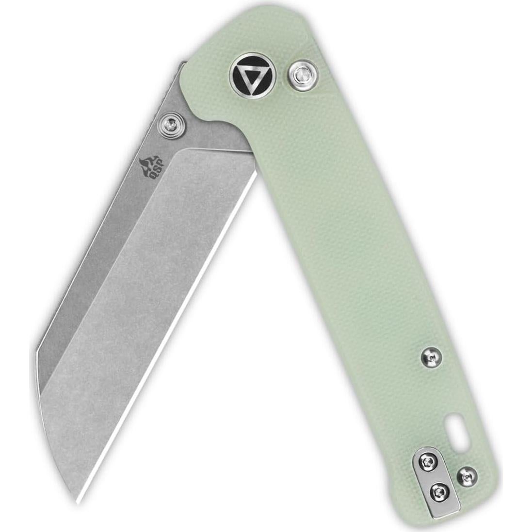 Cuchillo de bolsillo QSP Penguin, hoja 10.16 cm, mango G10 jade