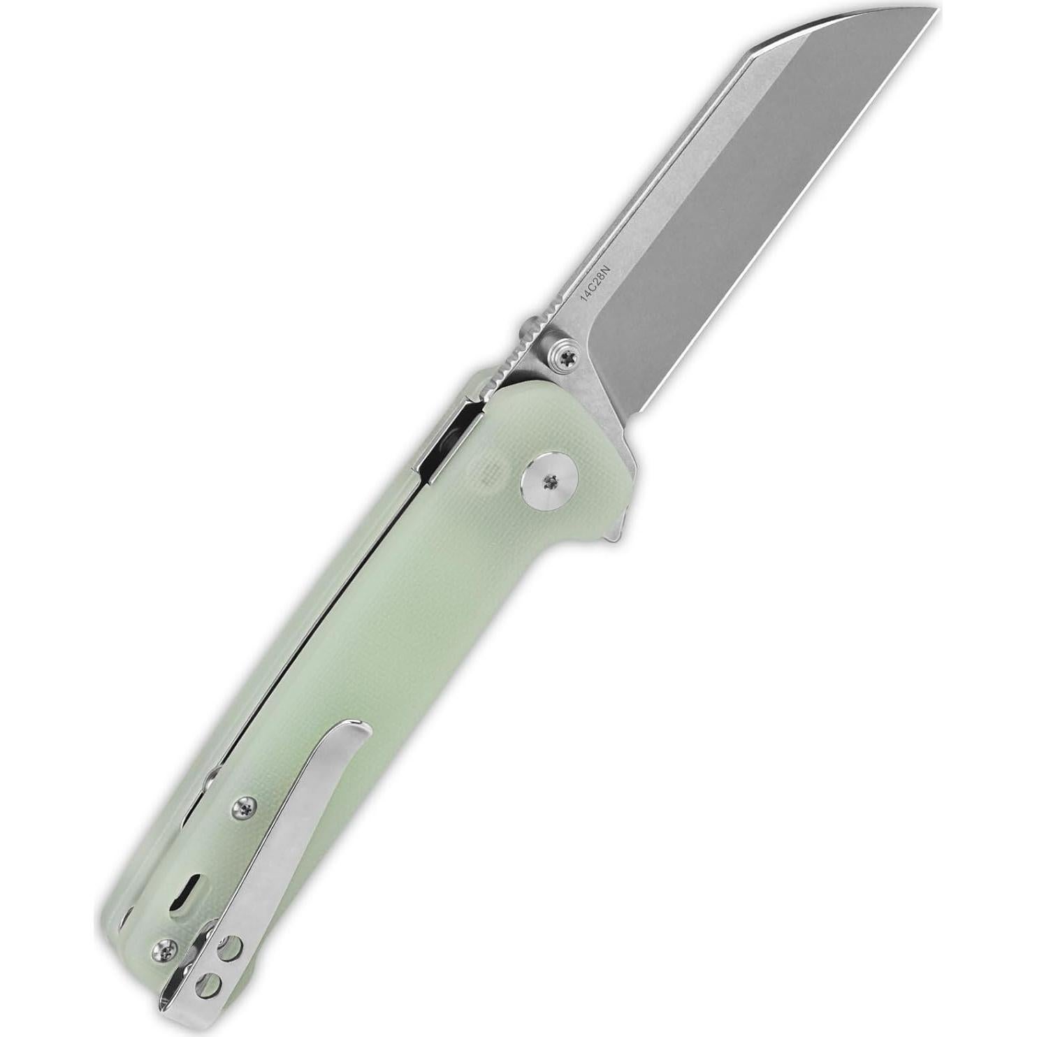 Cuchillo de bolsillo QSP Penguin, hoja 10.16 cm, mango G10 jade