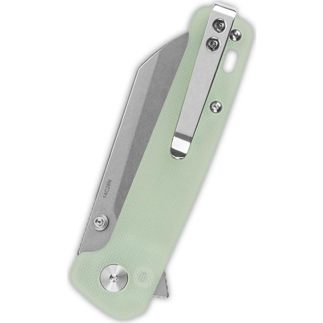 Cuchillo de bolsillo QSP Penguin, hoja 10.16 cm, mango G10 jade