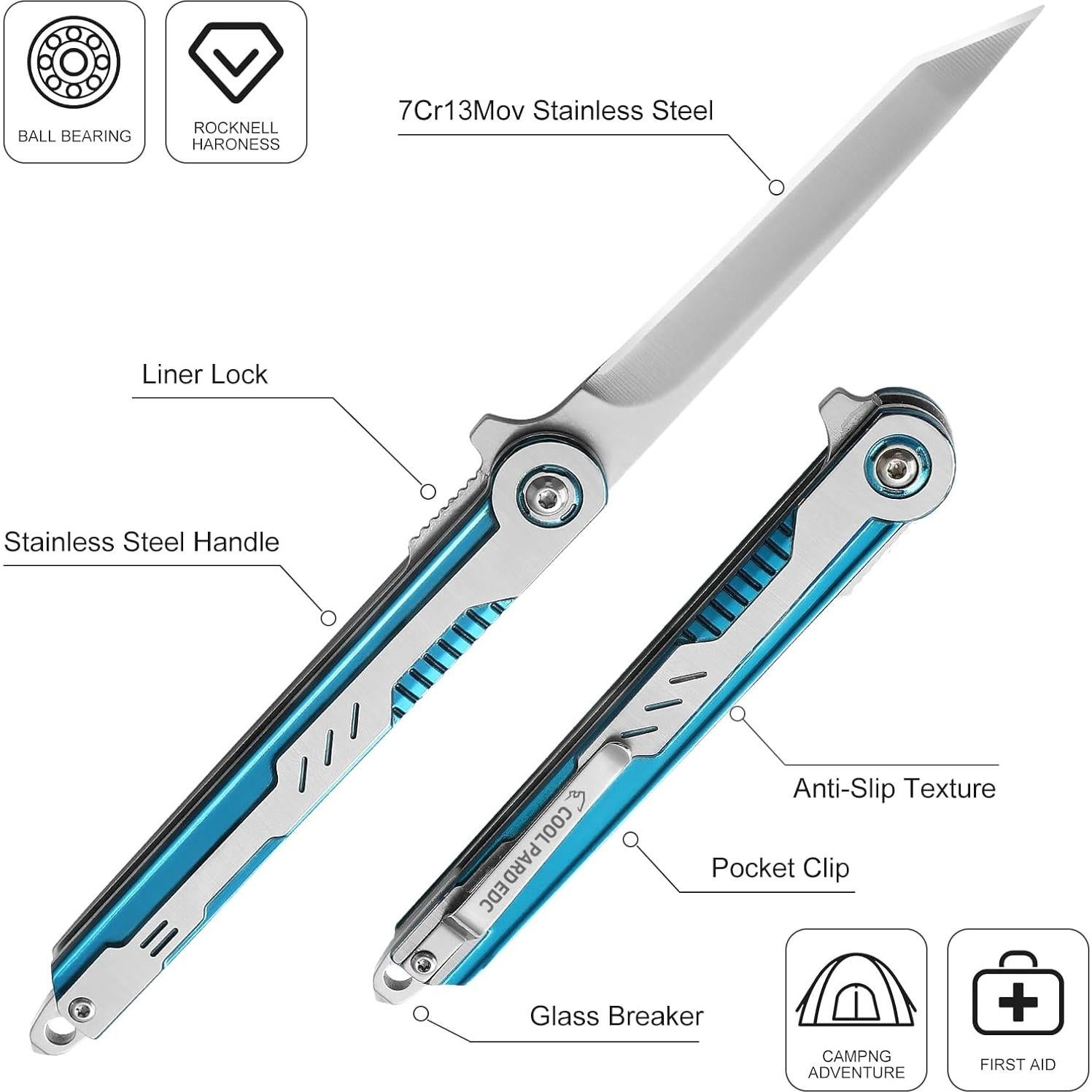 Cuchillo Plegable COOL PARD EDC C028-BL 7.99 cm Acero Inoxidable