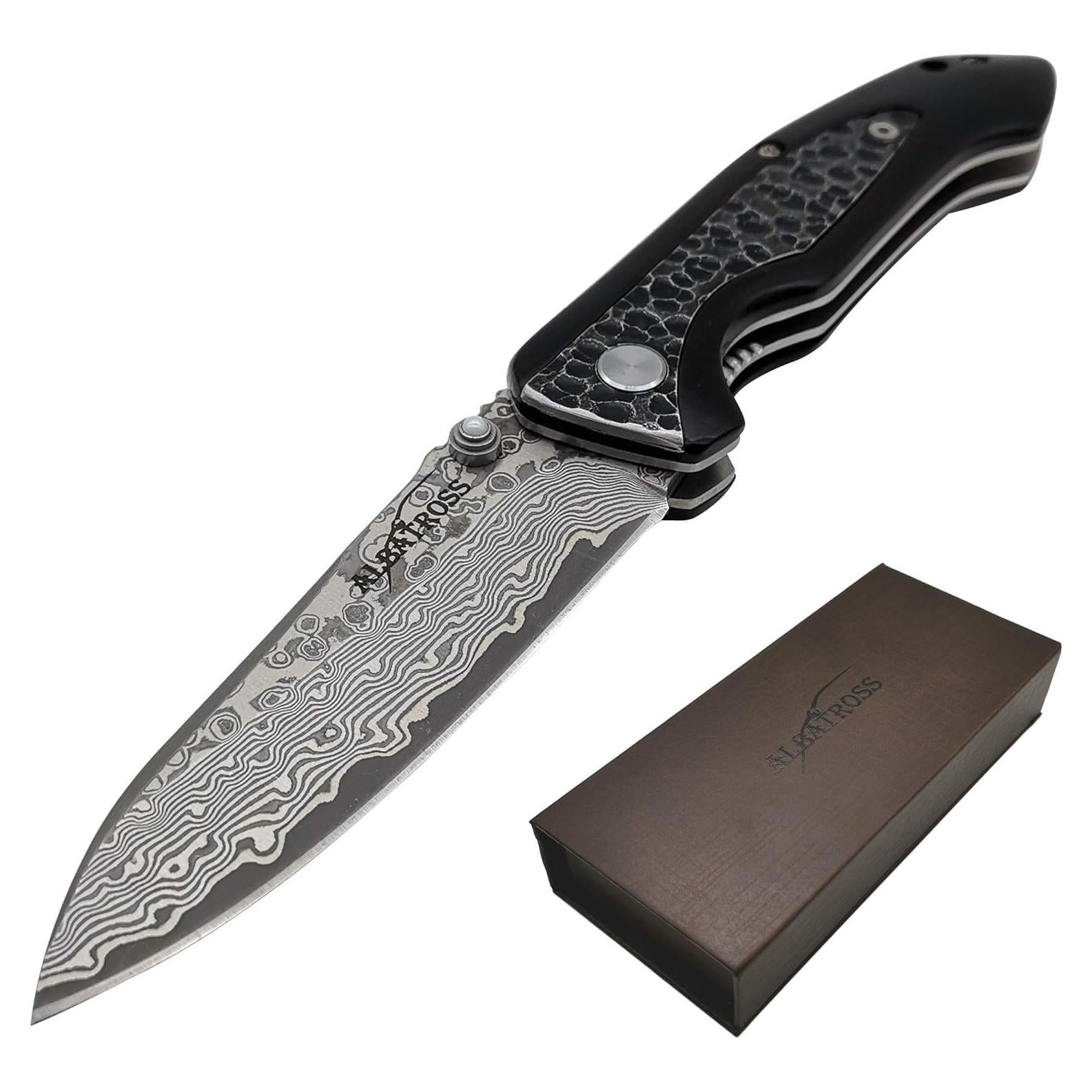 Cuchillo de bolsillo ALBATROSS HGDK011 de acero Damascus 19.05 cm