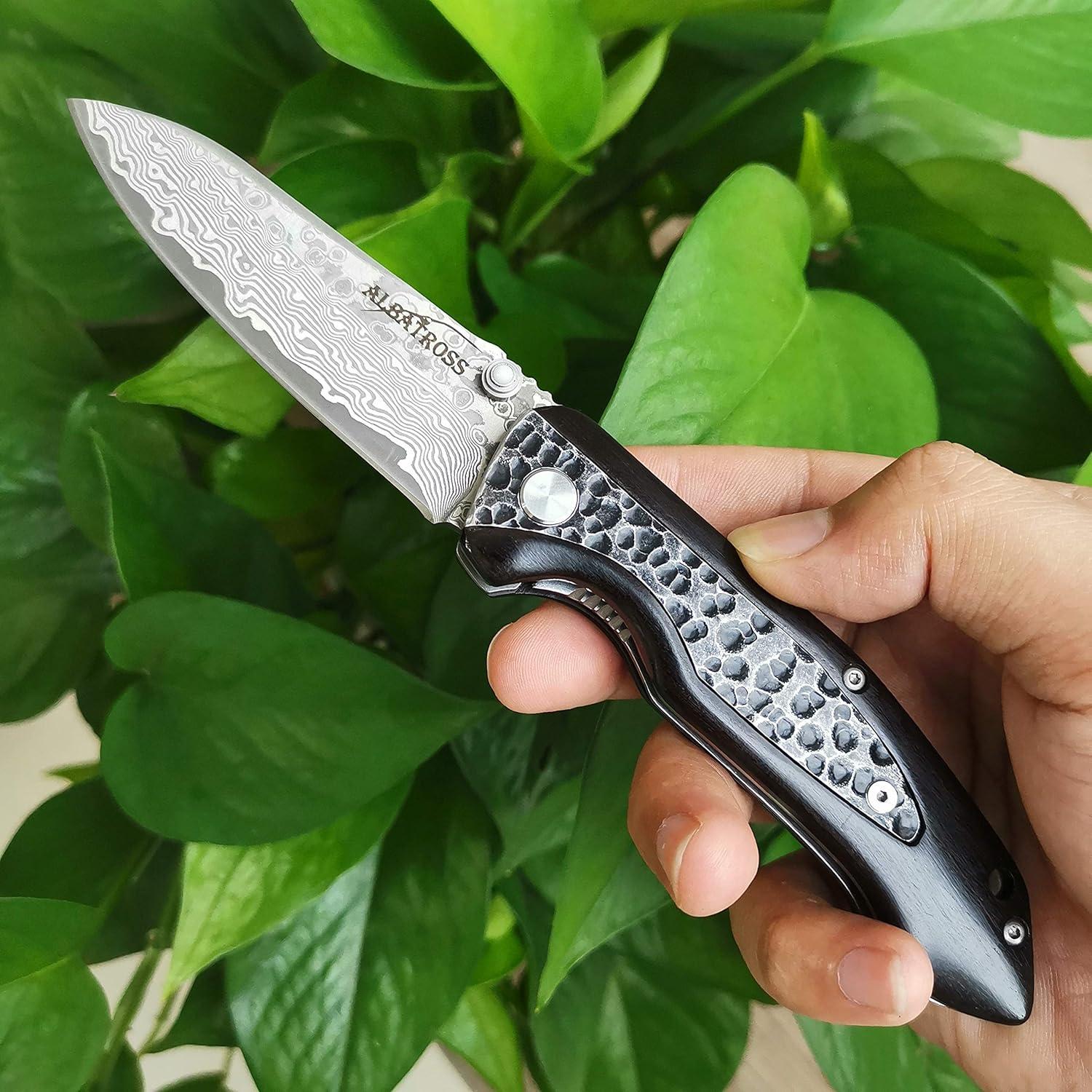 Cuchillo de bolsillo ALBATROSS HGDK011 de acero Damascus 19.05 cm