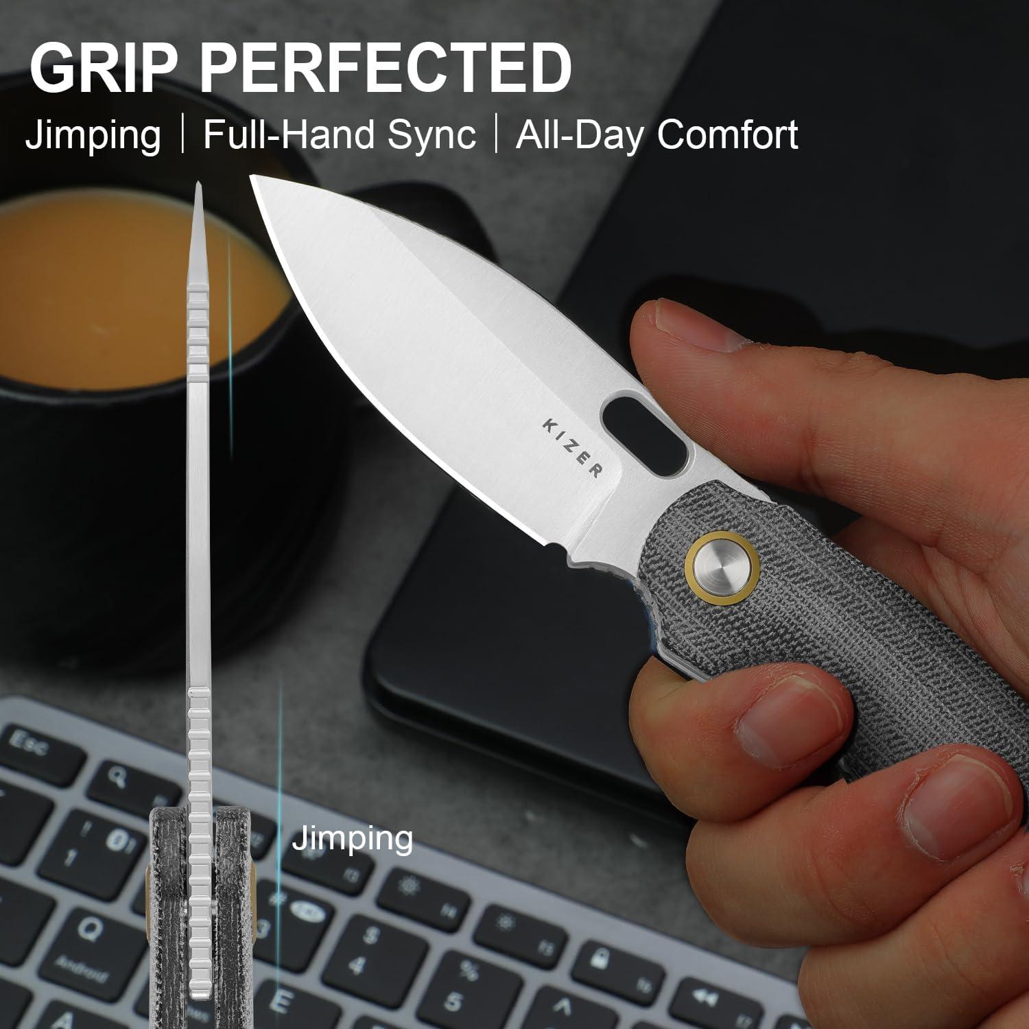 Cuchillo de bolsillo Kizer Seagull EDC 7.47 cm Micarta Gris