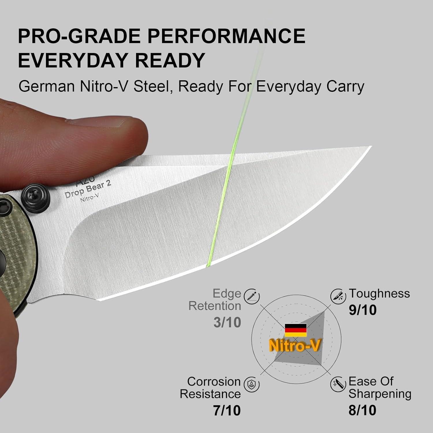 Cuchillo de Bolsillo Kizer Drop Bear 2 7.24 cm Nitro-V Micarta Verde