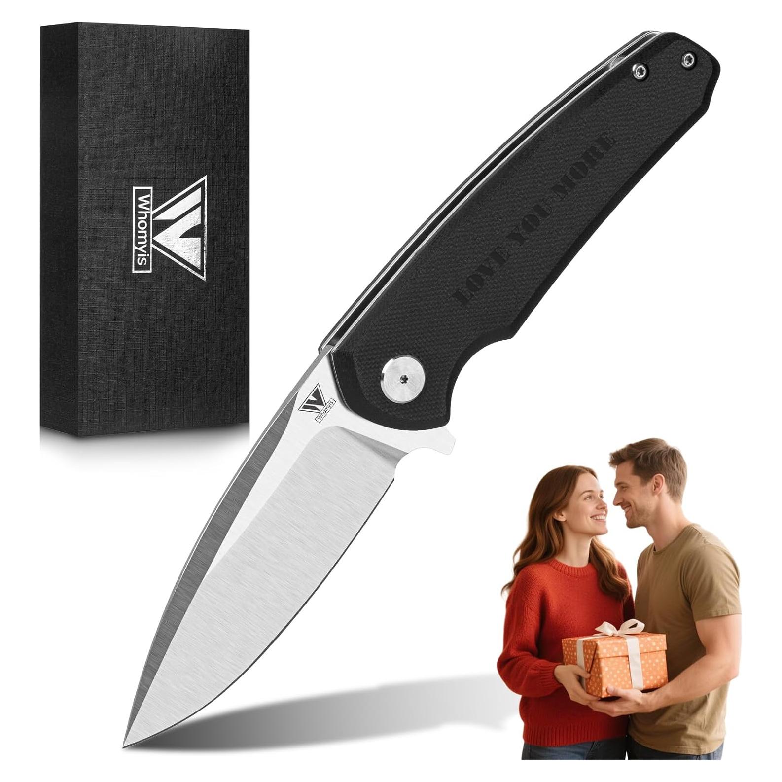 Cuchillo de bolsillo plegable Whomyis acero D2 mango G10 negro