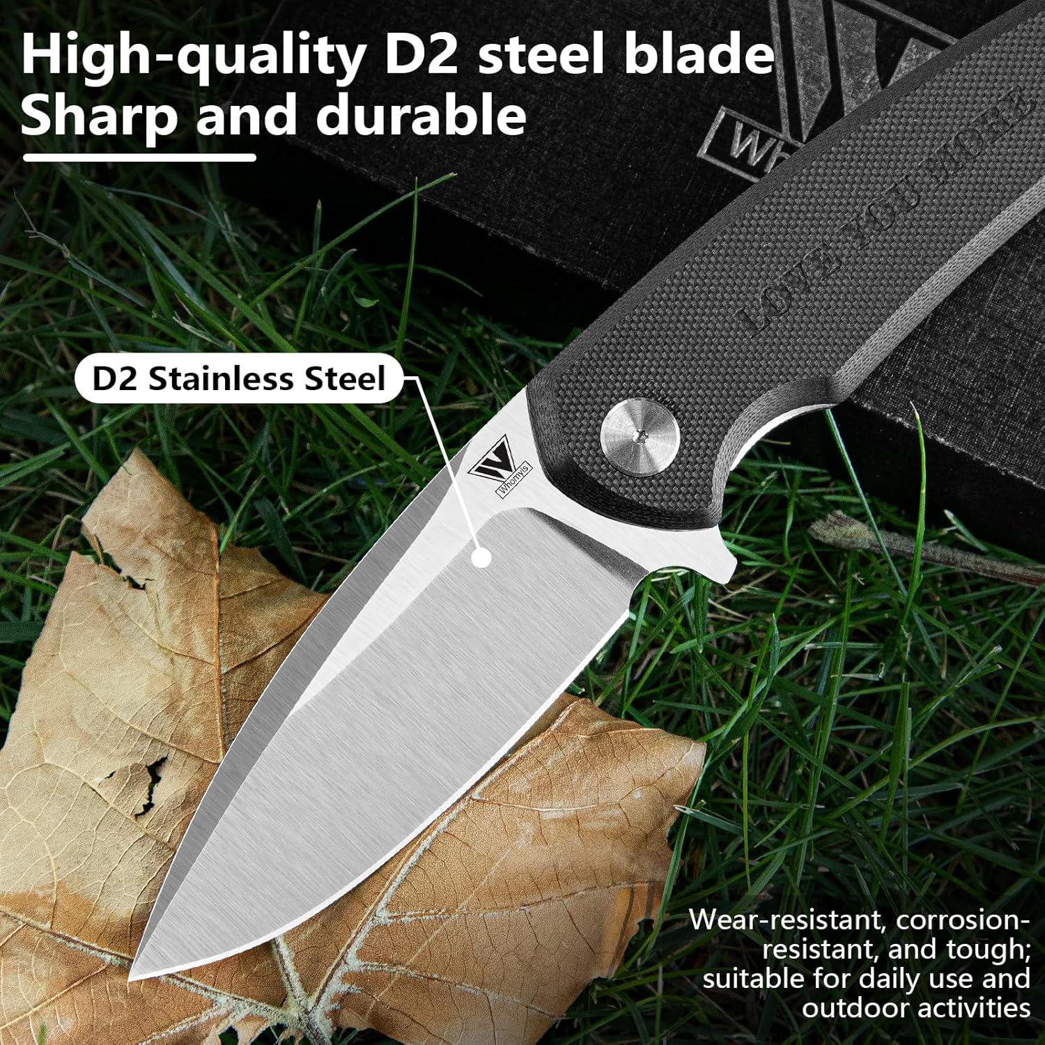 Cuchillo de bolsillo plegable Whomyis acero D2 mango G10 negro