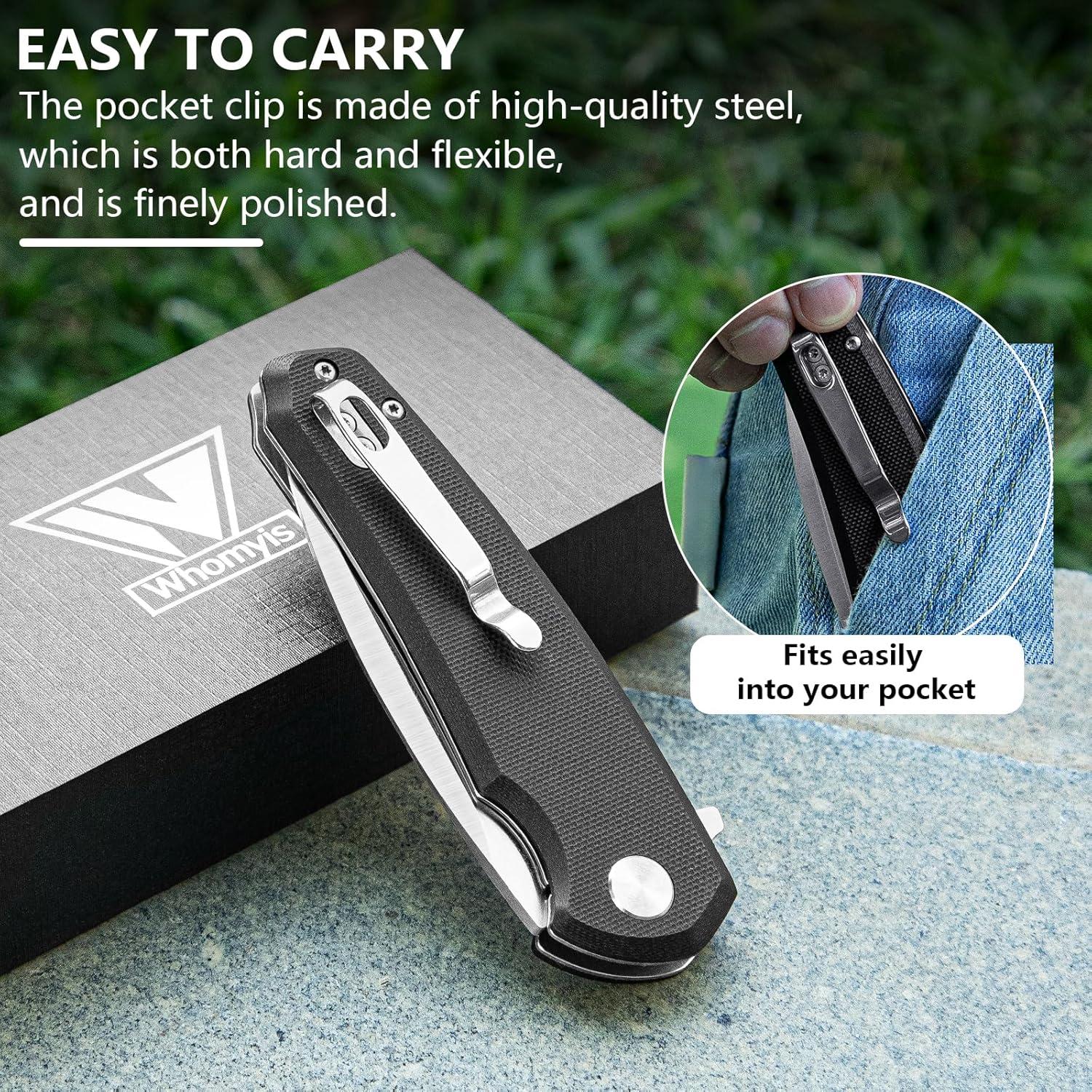 Cuchillo de bolsillo plegable Whomyis acero D2 mango G10 negro