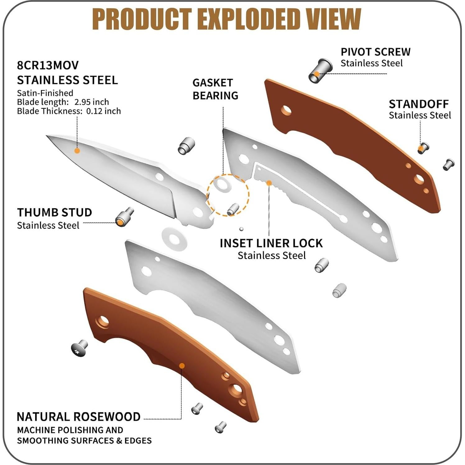 Cuchillo de bolsillo Vickay 6.99 cm acero 8Cr13MoV mango madera