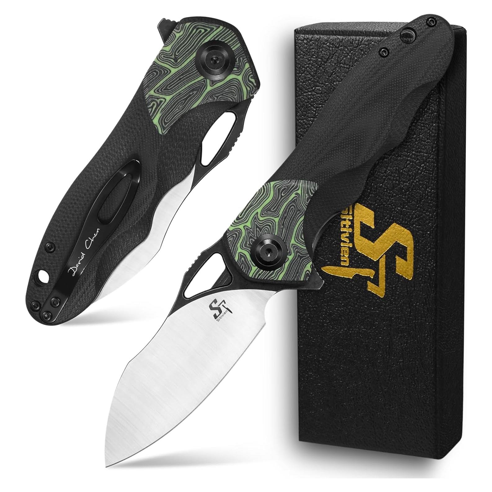 Cuchillo Plegable Sitivien ST154 Acero Sandvik 14C28N Verde
