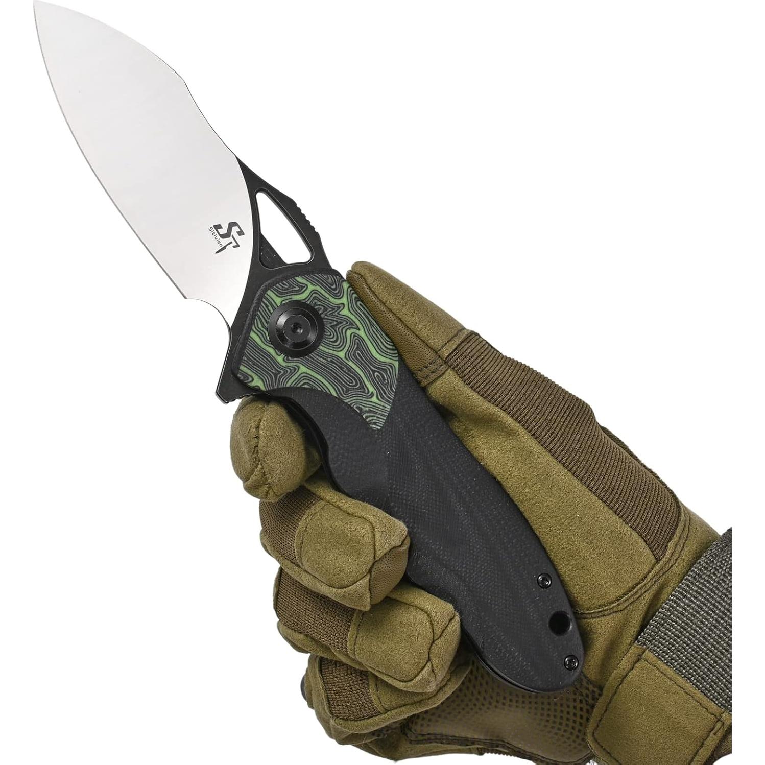 Cuchillo Plegable Sitivien ST154 Acero Sandvik 14C28N Verde