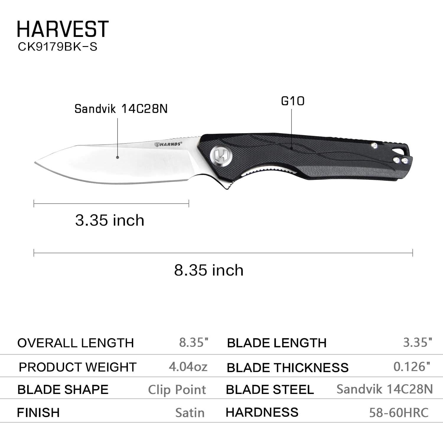 Cuchillo de bolsillo Harnds Harvest G10 8.5 cm para camping