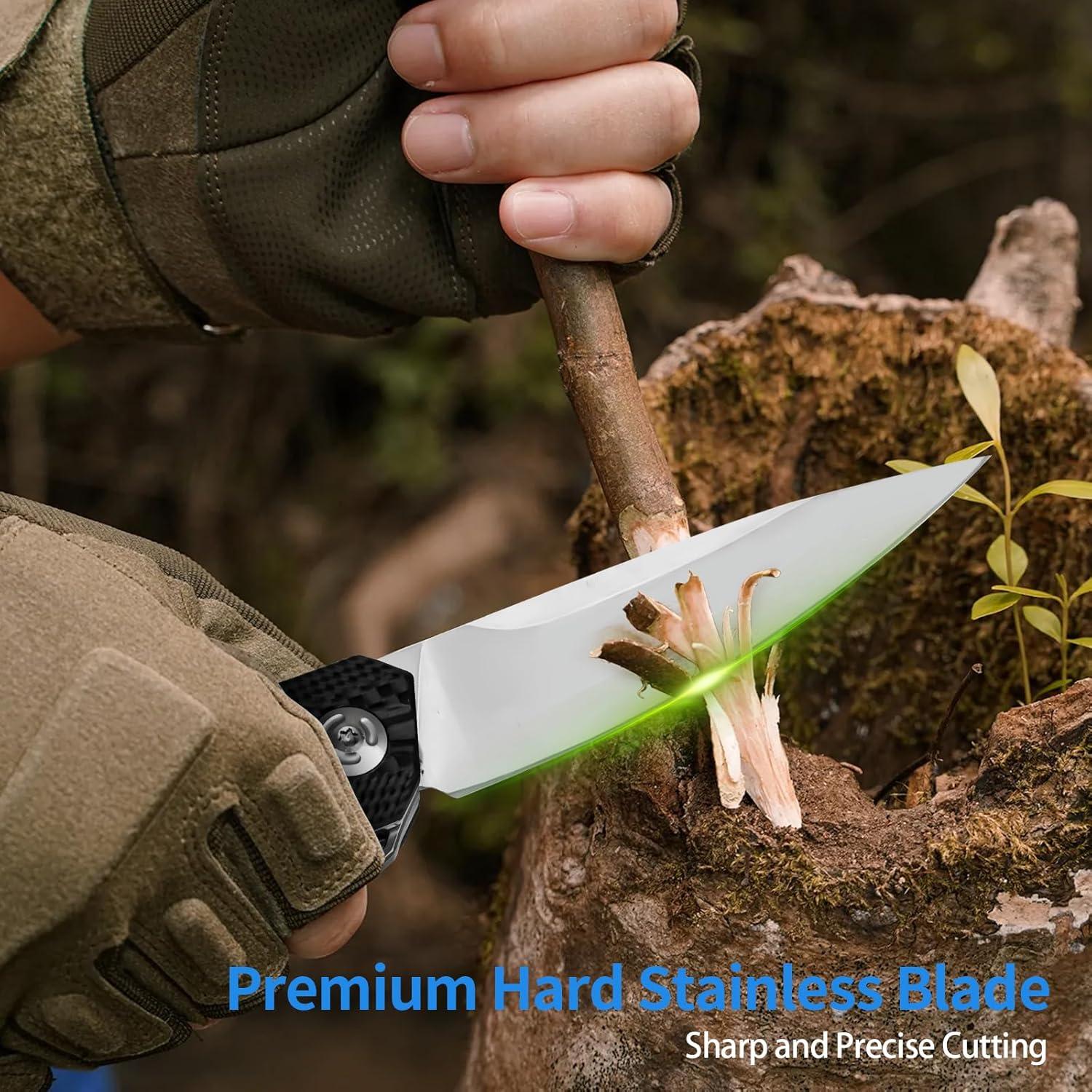 Cuchillo Plegable BunnyEdge YFA096, Hoja D2, Mango Fibra Carbono