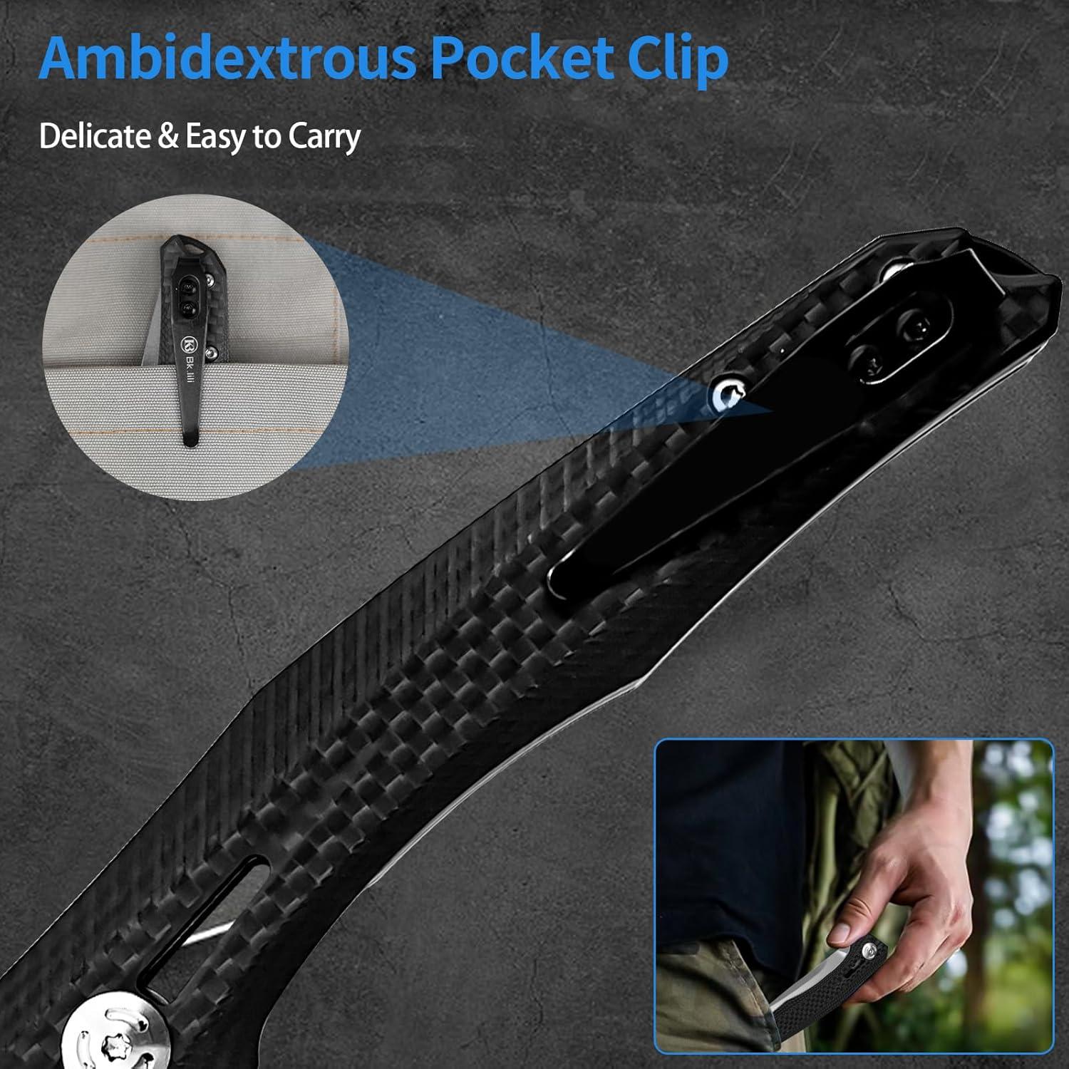 Cuchillo Plegable BunnyEdge YFA096, Hoja D2, Mango Fibra Carbono