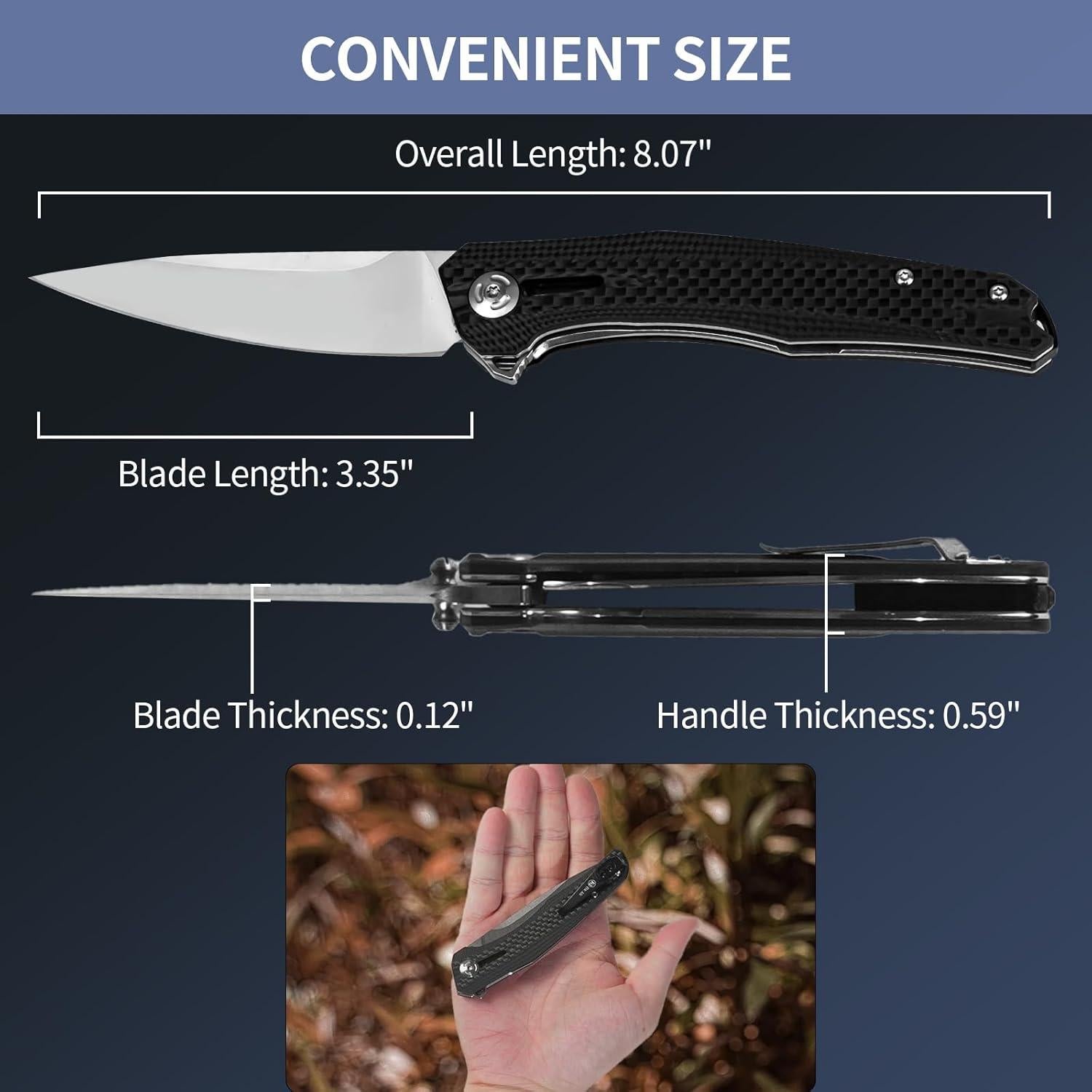 Cuchillo Plegable BunnyEdge YFA096, Hoja D2, Mango Fibra Carbono