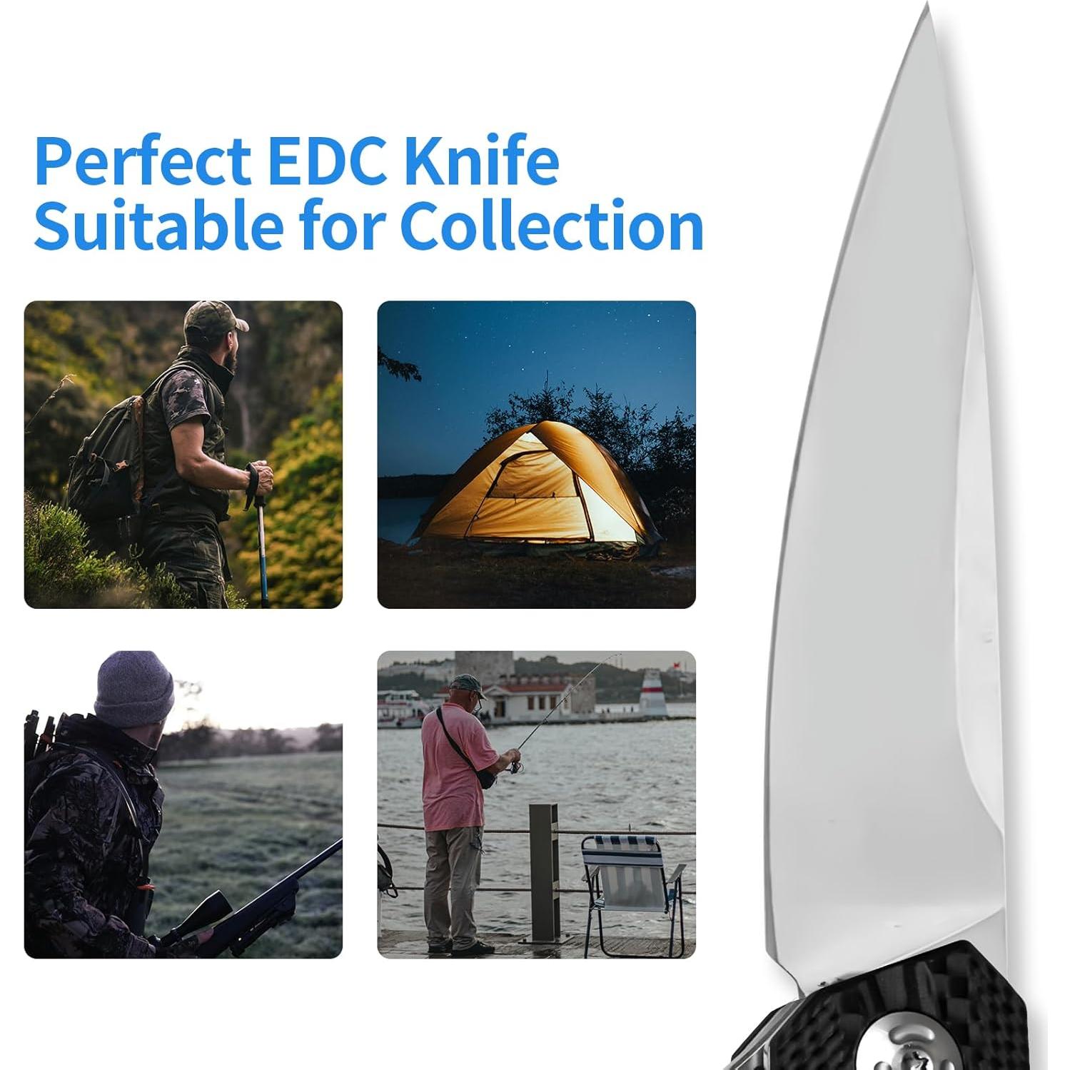 Cuchillo Plegable BunnyEdge YFA096, Hoja D2, Mango Fibra Carbono