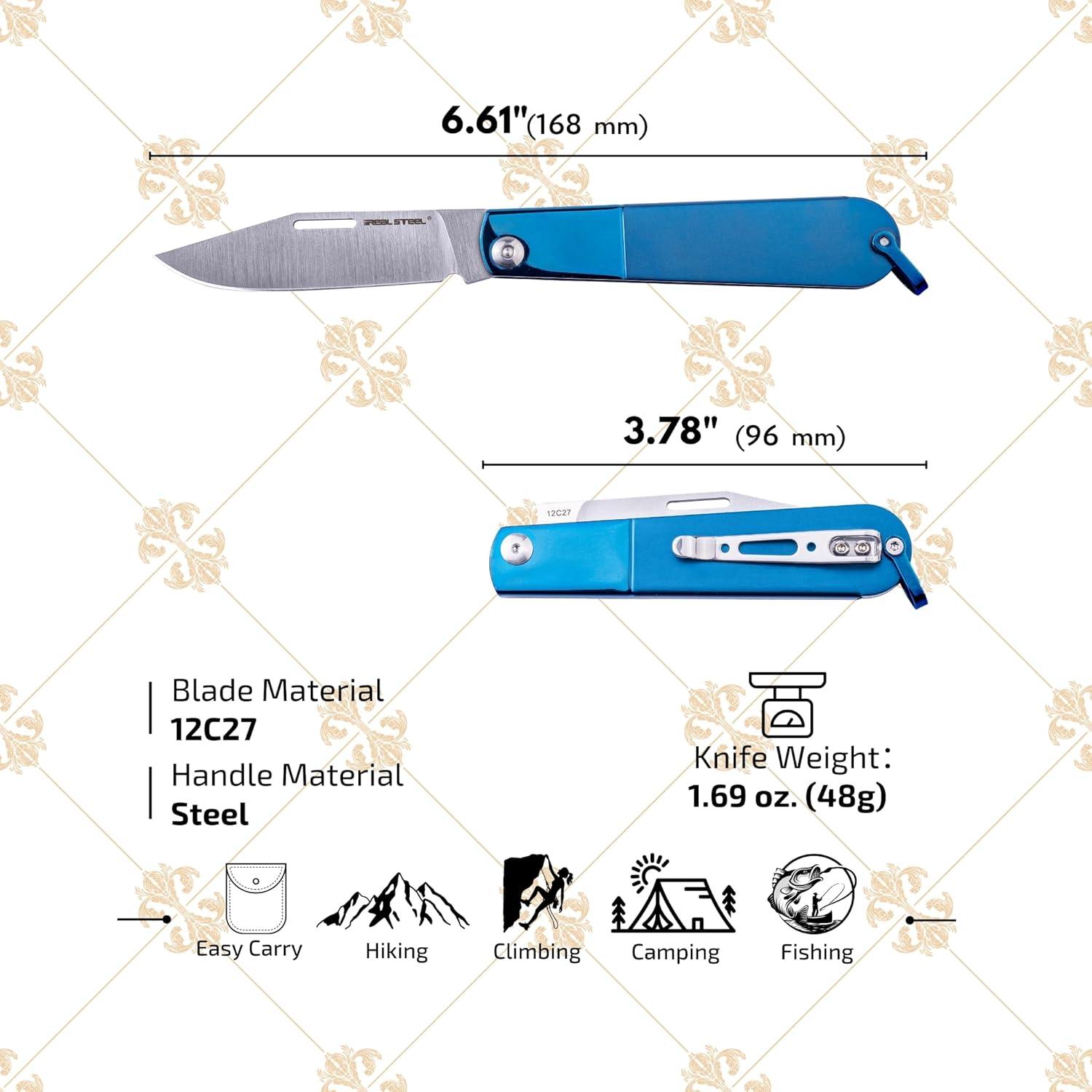 Cuchillo Plegable REALSTEEL RB-3 7.1 cm Acero 12C27 Clip Azul