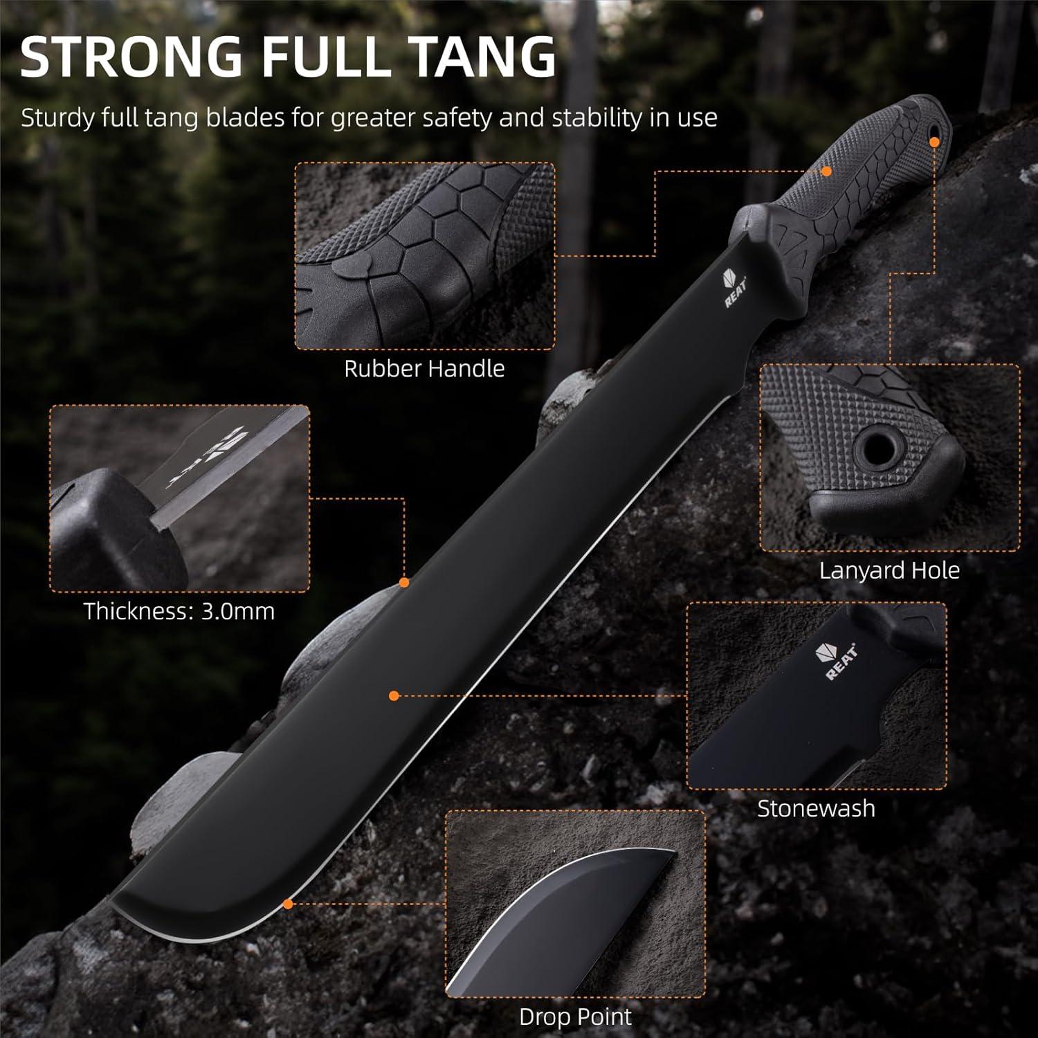 Machete REAT 61 cm Acero Inoxidable con Funda y Mango Antideslizante