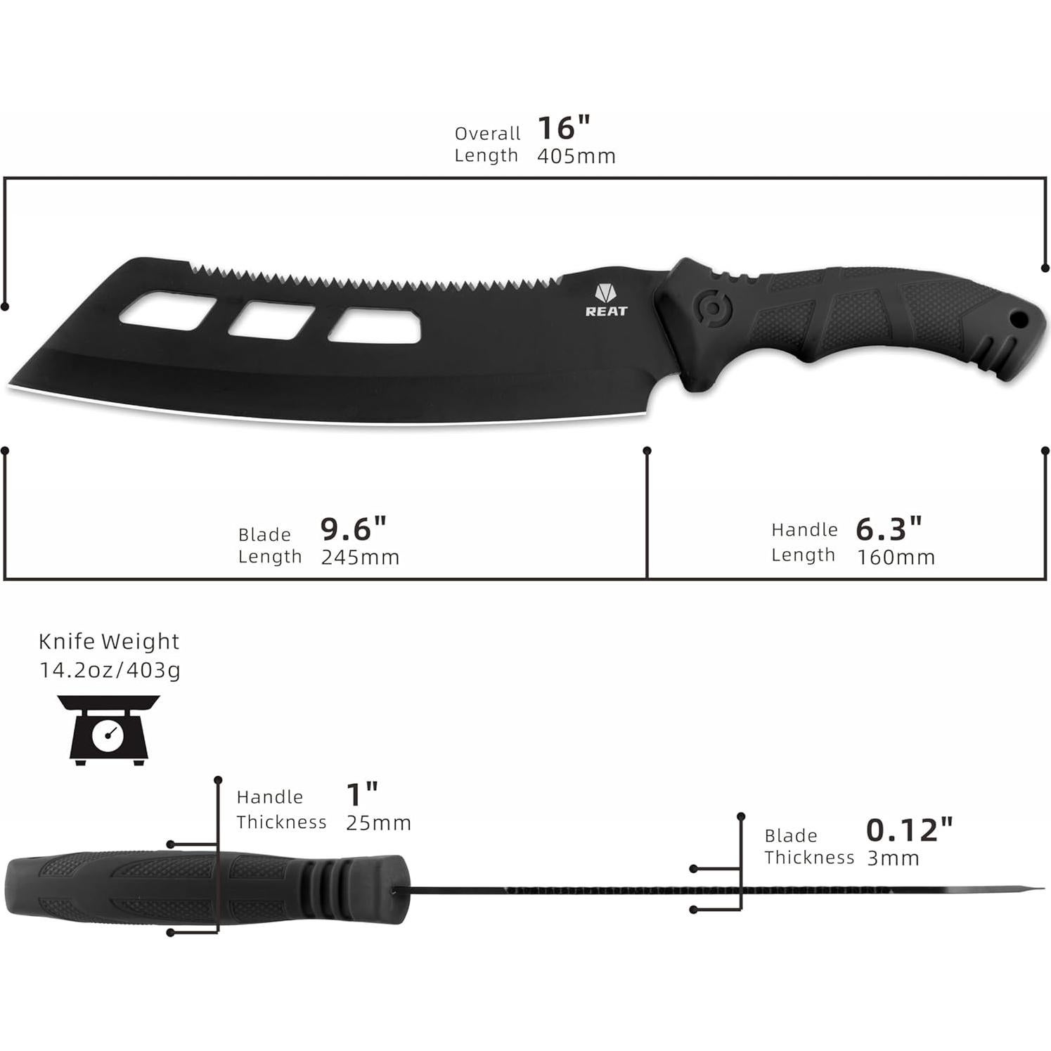 Machete REAT 40.64 cm Doble Propósito con Funda Negra