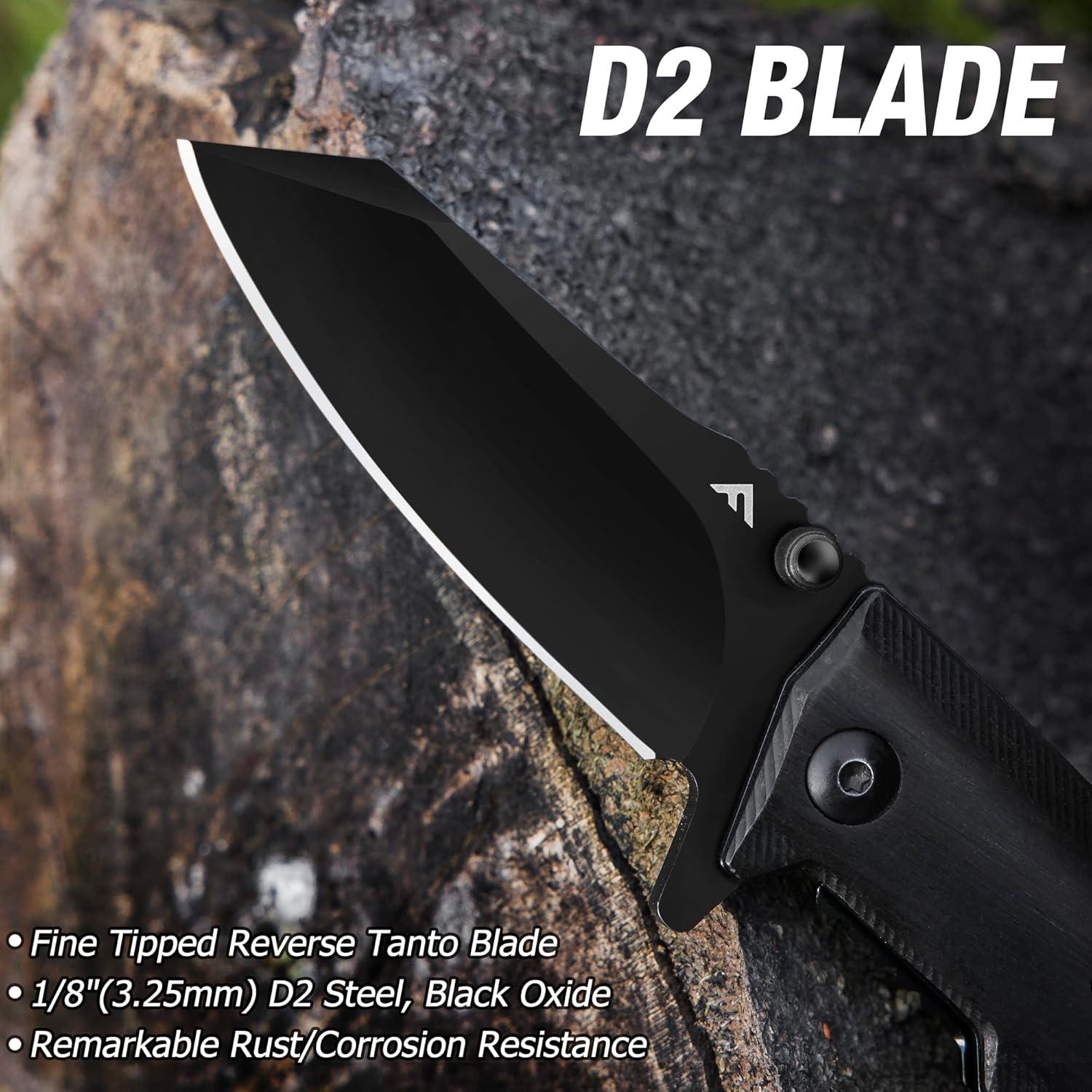 Cuchillo de bolsillo FLISSA F014048, hoja D2 70mm, mango ébano