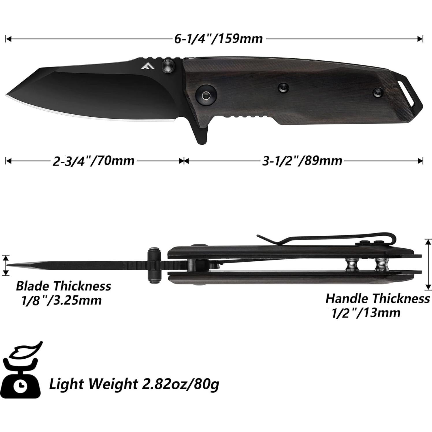 Cuchillo de bolsillo FLISSA F014048, hoja D2 70mm, mango ébano