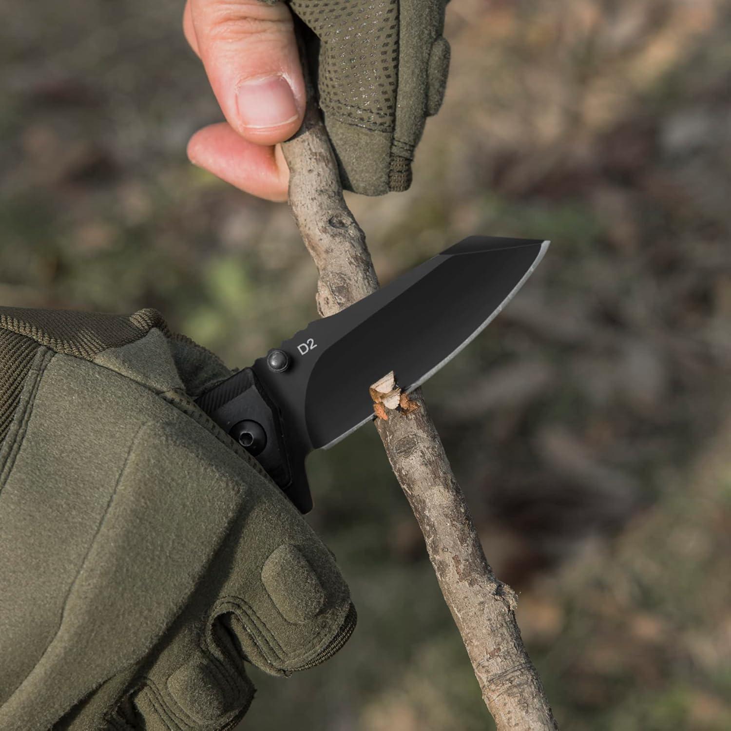 Cuchillo de bolsillo FLISSA F014048, hoja D2 70mm, mango ébano