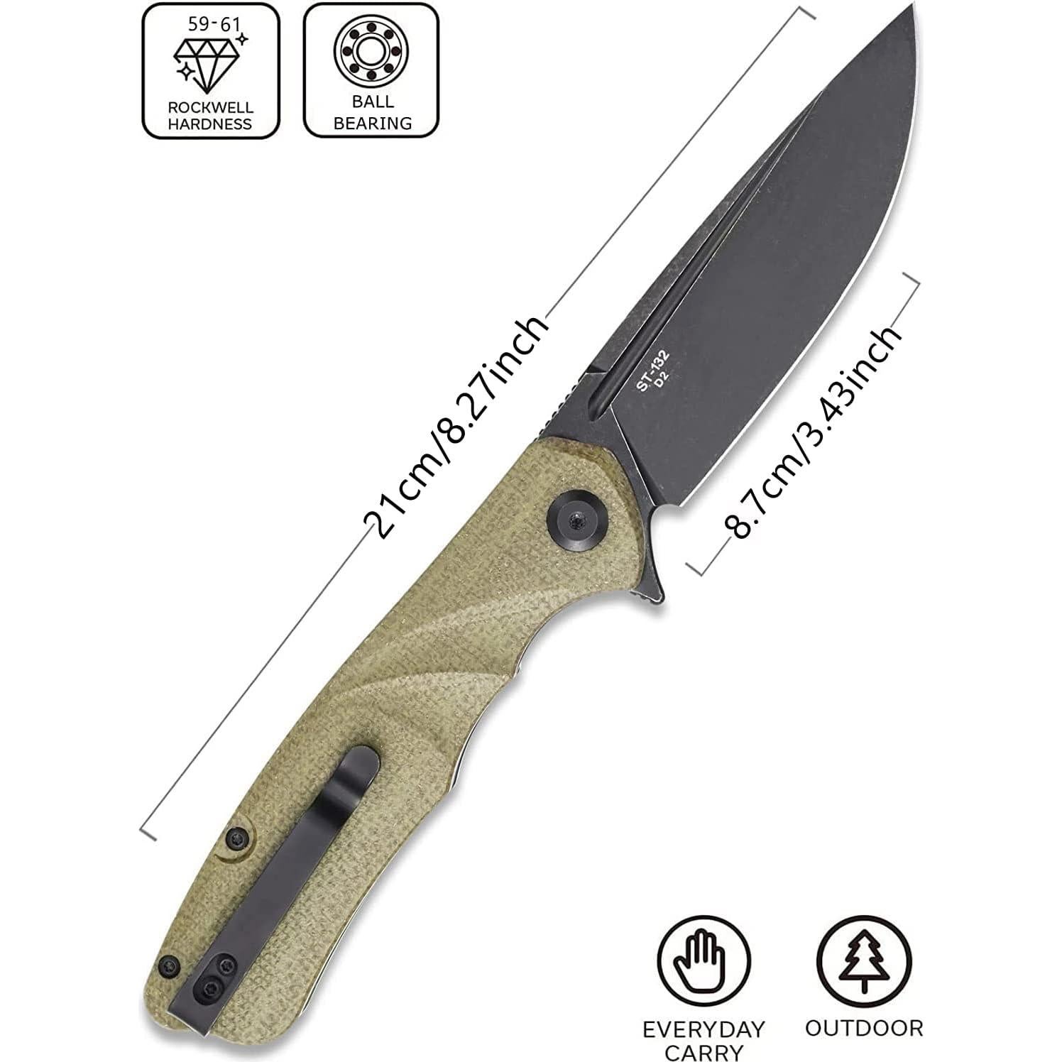 Cuchillo Plegable Sitivien ST132 Acero D2 Mango Micarta Verde