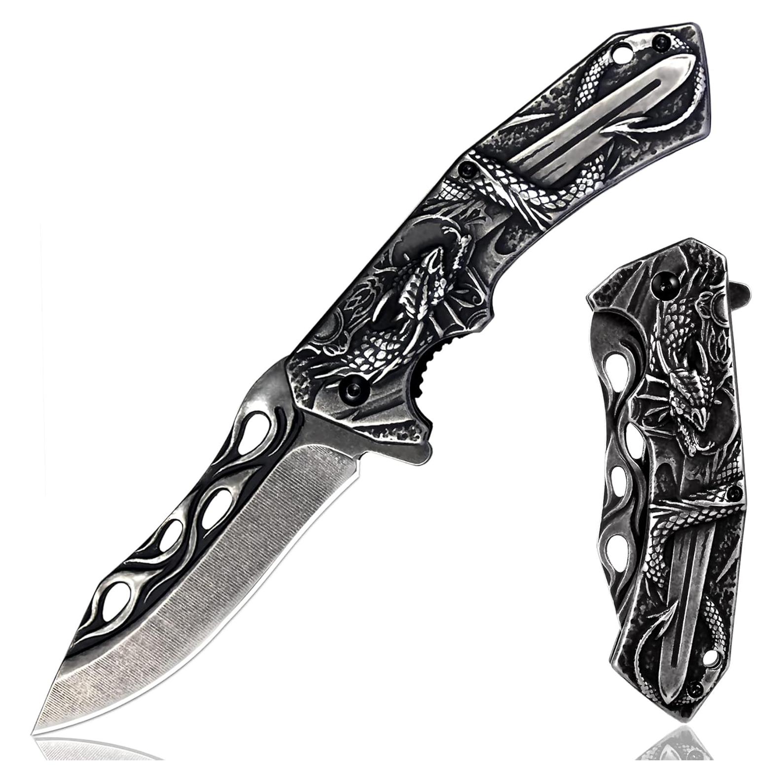 Cuchillo Plegable Vividstill 20.8 cm Acero Inoxidable 3D Dragón