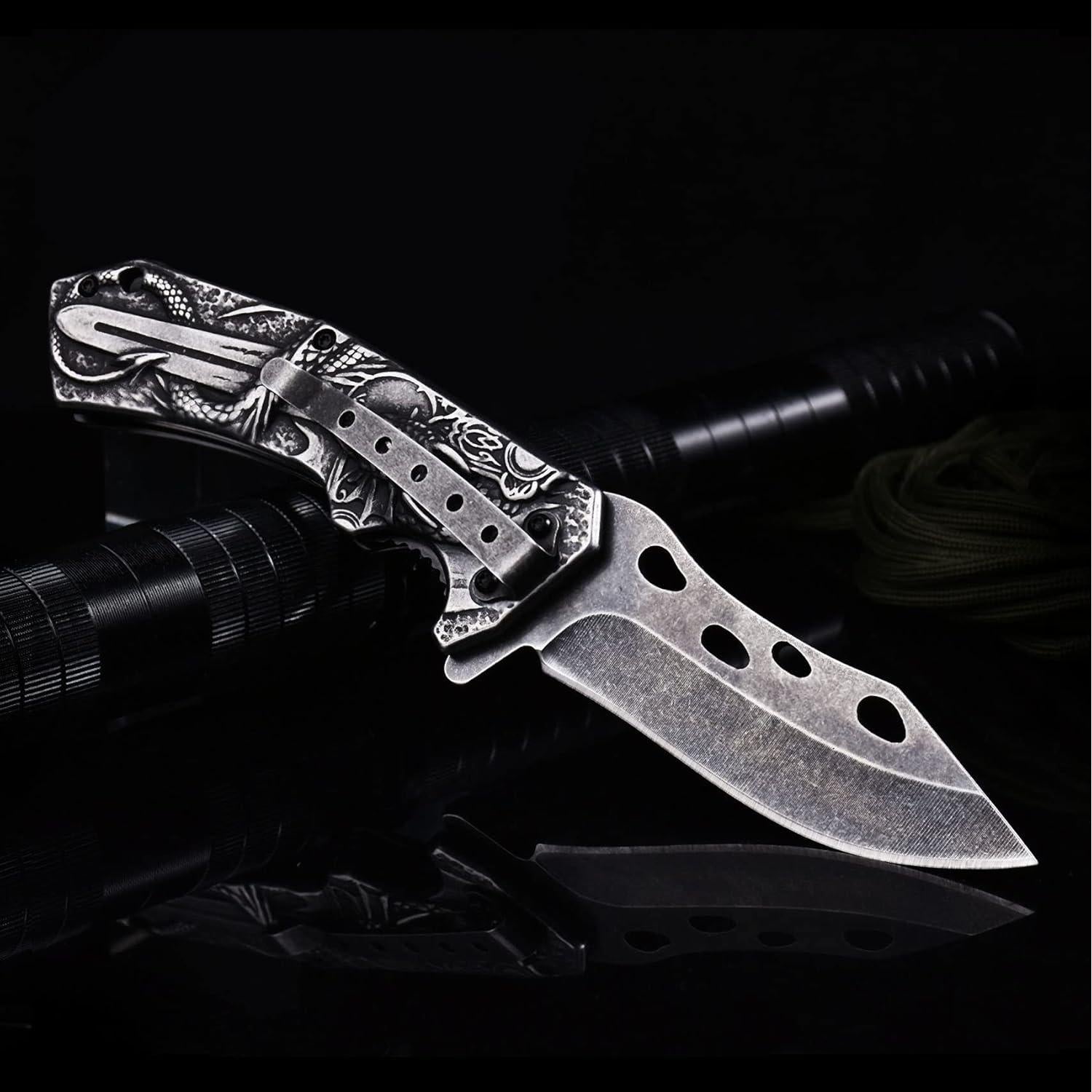 Cuchillo Plegable Vividstill 20.8 cm Acero Inoxidable 3D Dragón