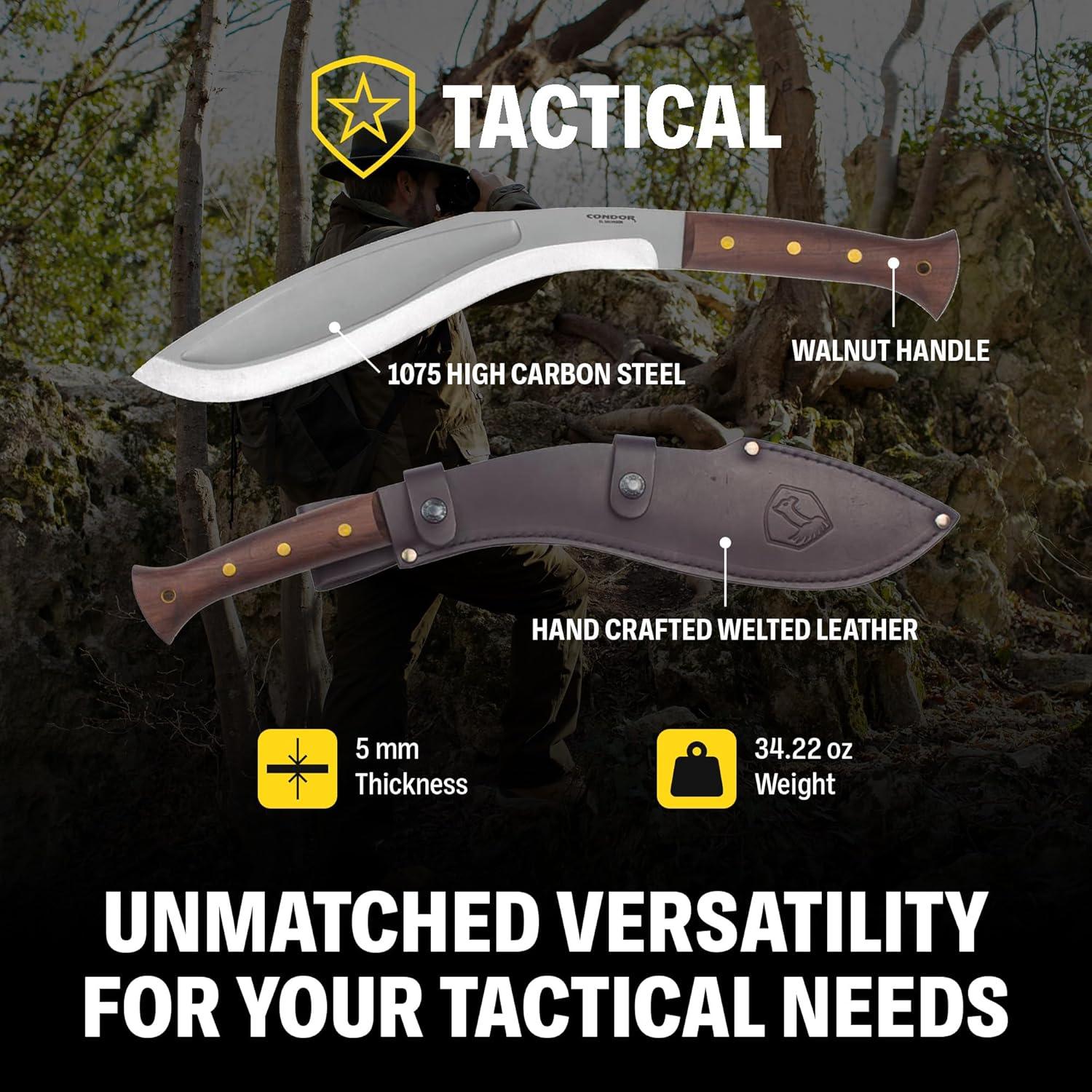 Machete Táctico Condor Kukri 48 cm con Mango de Nogal