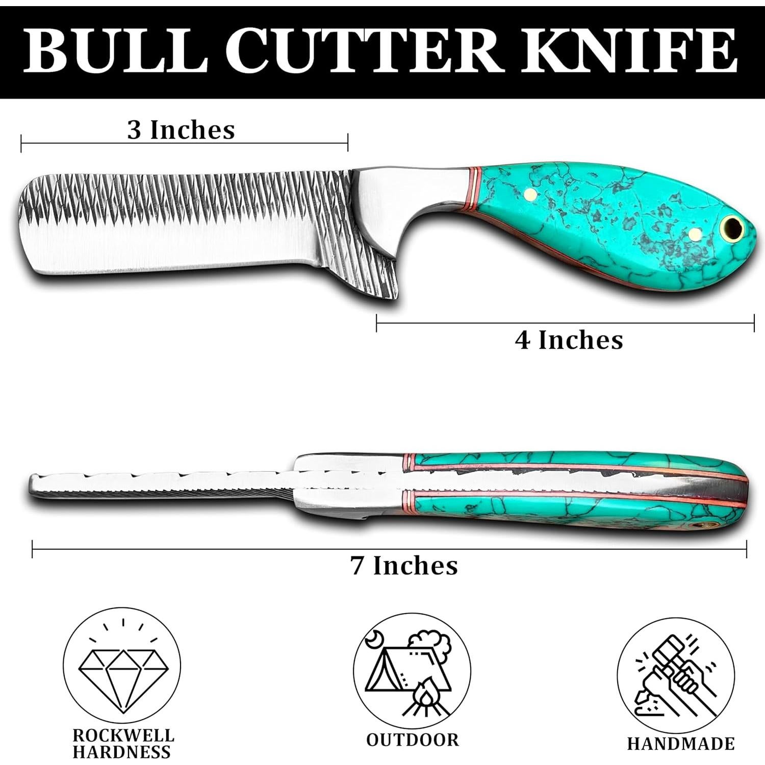 Cuchillo de caza Damasco HN Knives 17.78 cm con funda de cuero