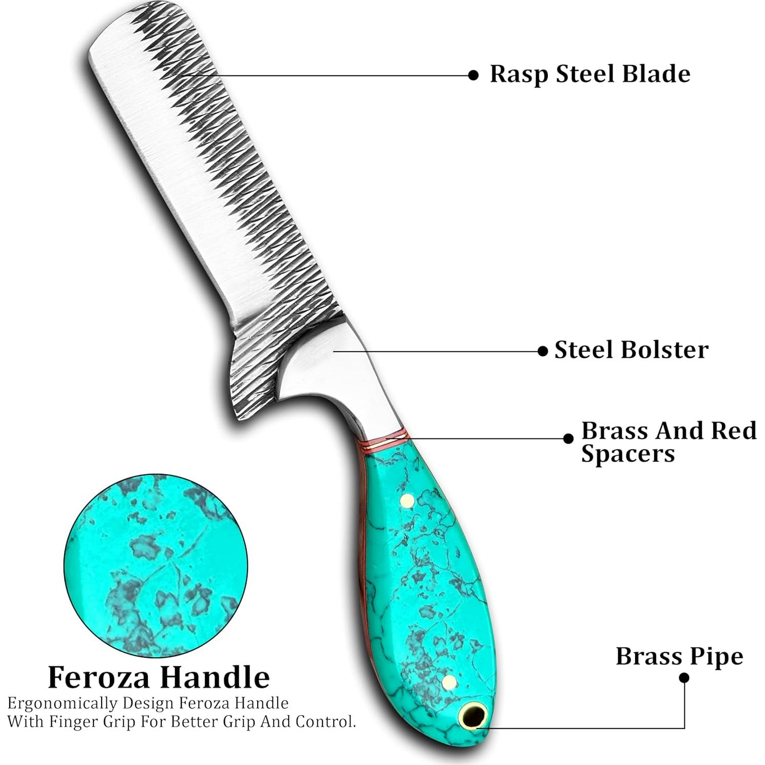 Cuchillo de caza Damasco HN Knives 17.78 cm con funda de cuero