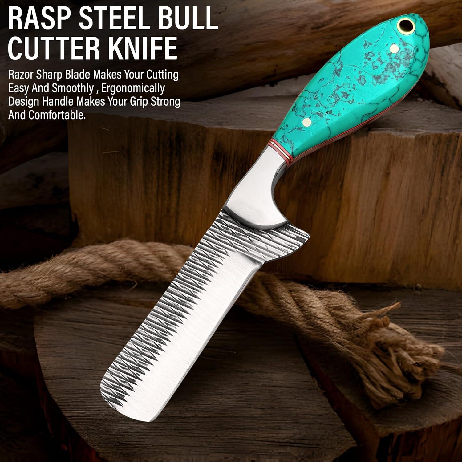 Cuchillo de caza Damasco HN Knives 17.78 cm con funda de cuero