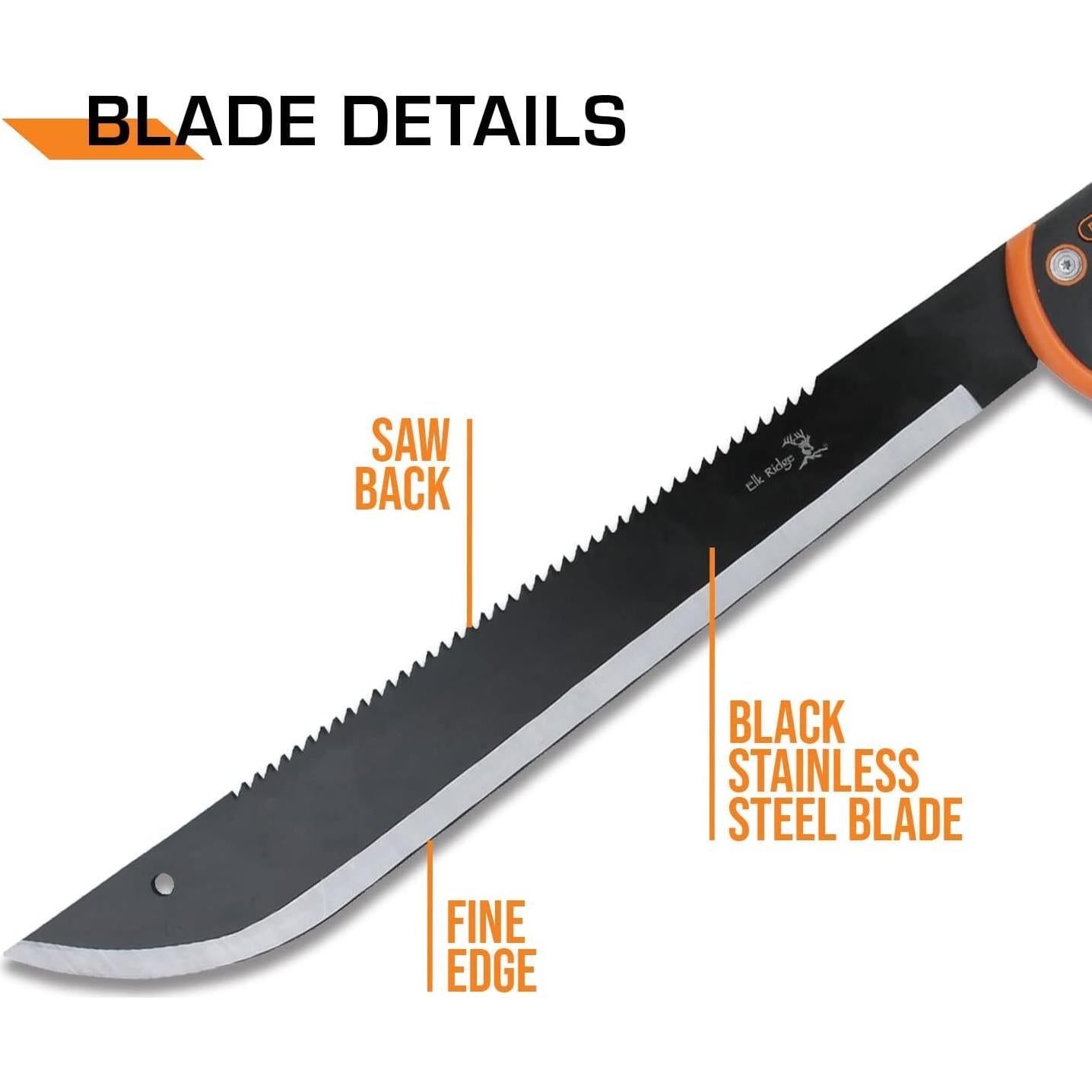 Machete Elk Ridge ER-279S 54.61 cm Acero Inoxidable Naranja