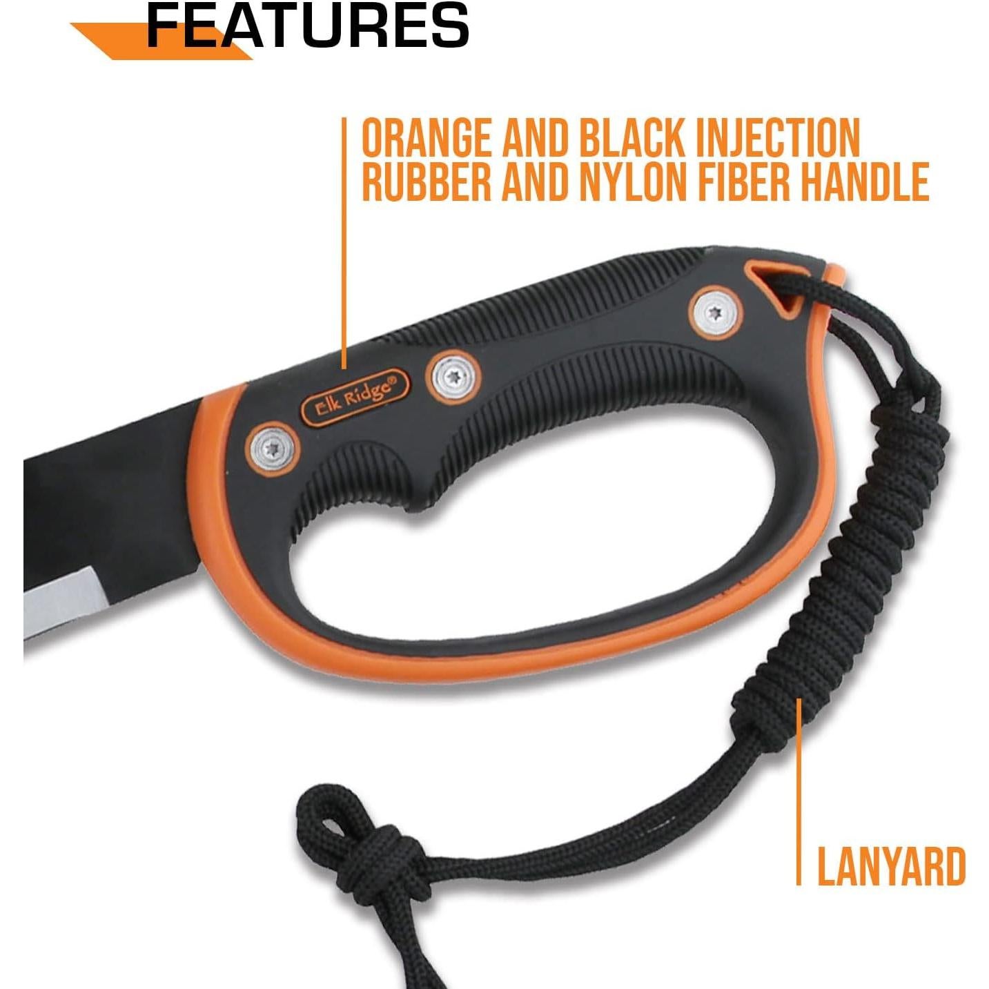 Machete Elk Ridge ER-279S 54.61 cm Acero Inoxidable Naranja
