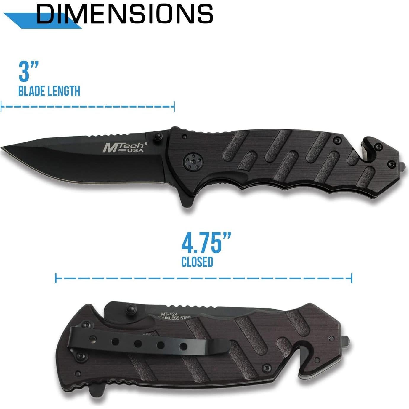 Cuchillo de Rescate Táctico MTech MT-424BK Negro 8.3cm