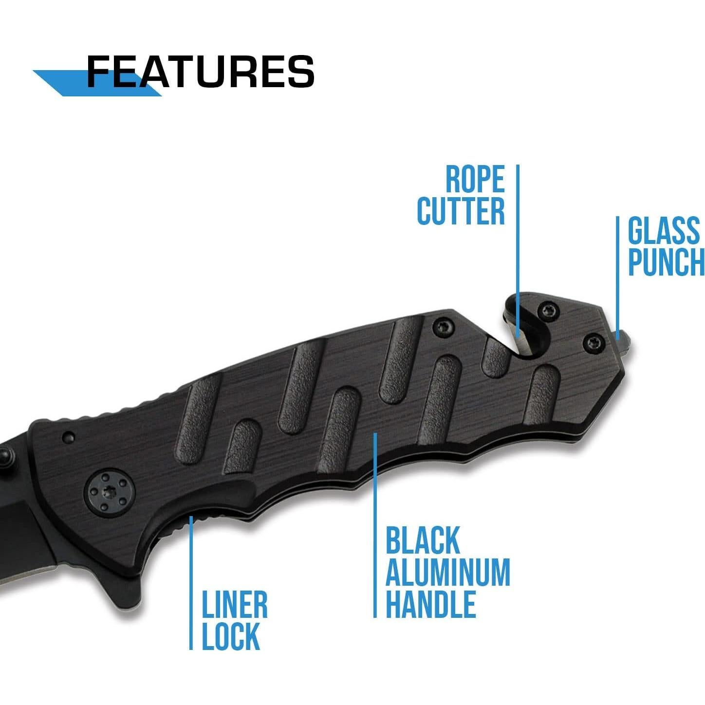 Cuchillo de Rescate Táctico MTech MT-424BK Negro 8.3cm